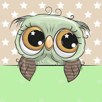 Greeting Card Cute Cartoon Owl is Holding a Placard Stock Vector ...