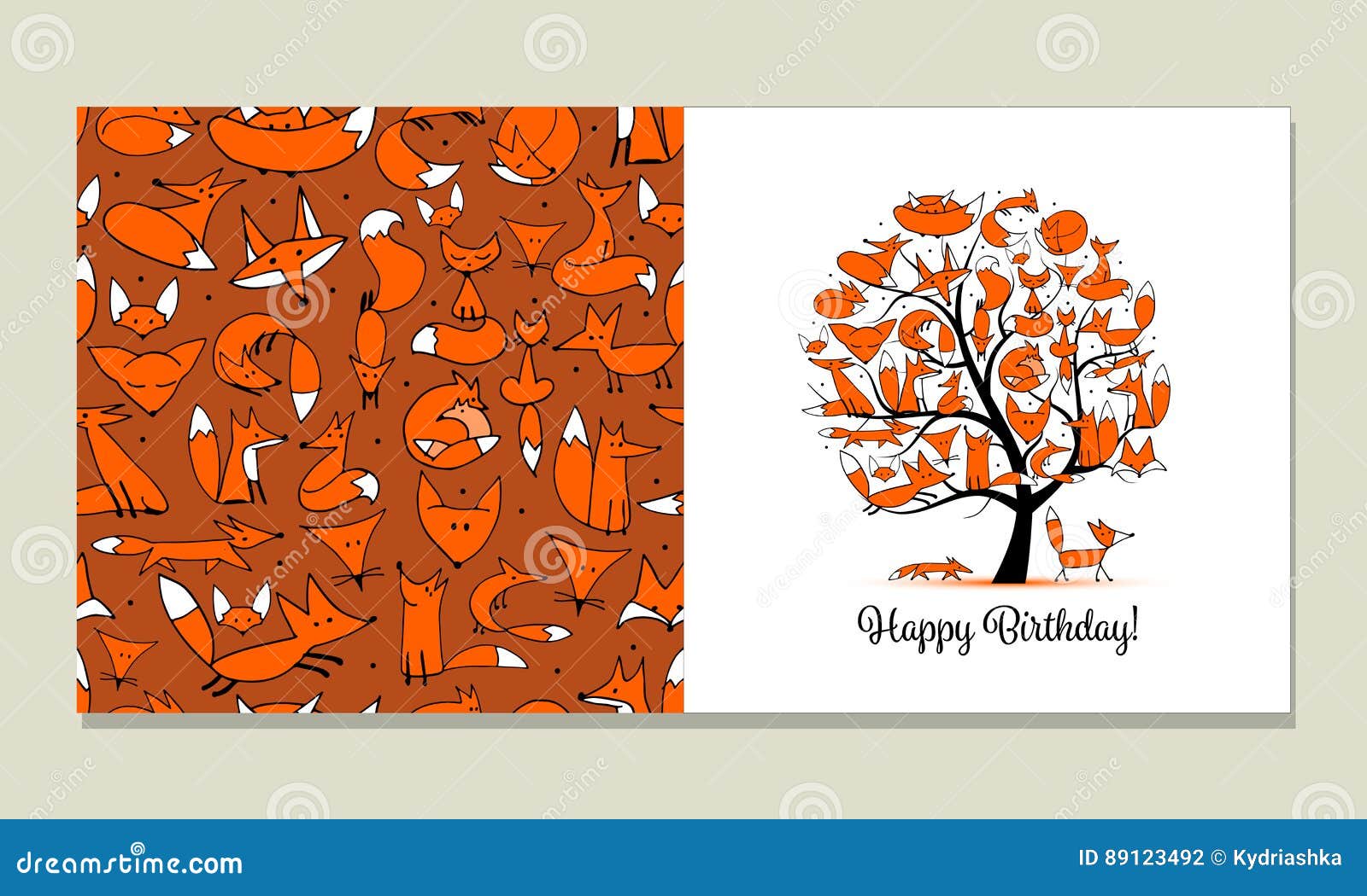 greeting card with foxy tree 
