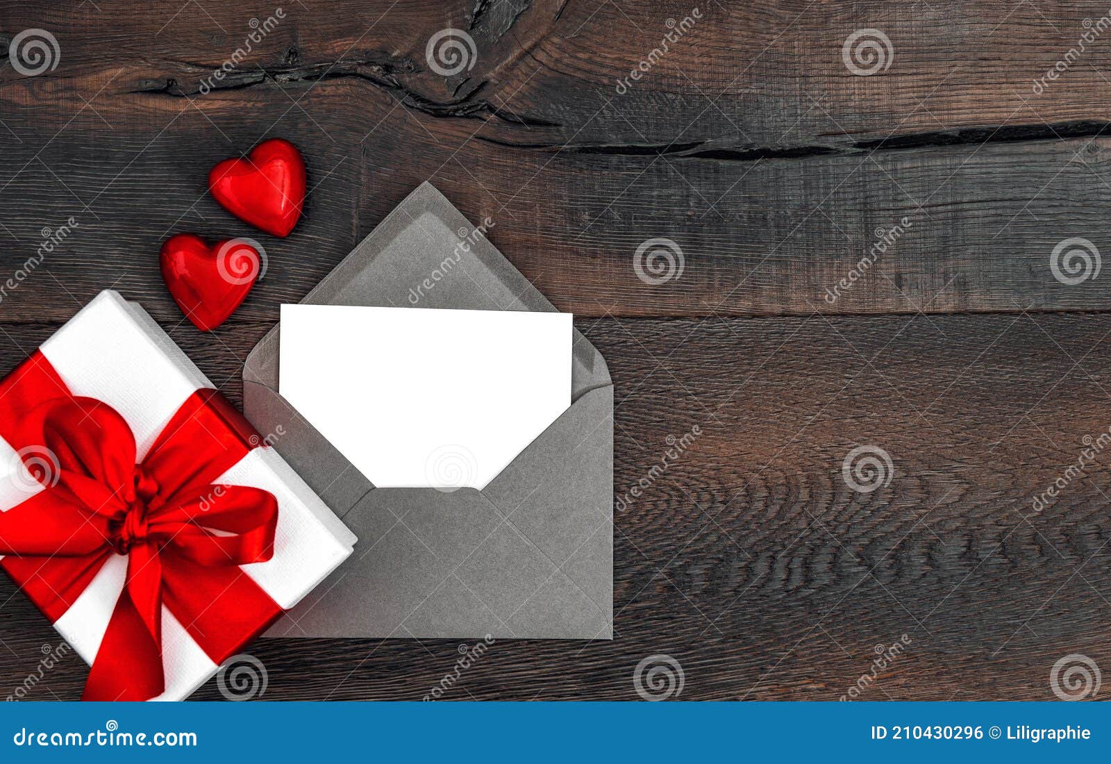 Greeting Card Gift Box Valentines Day Red Decoration Stock Photo