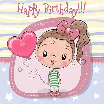 Greeting Card Girl with Balloon Stock Vector - Illustration of greeting ...