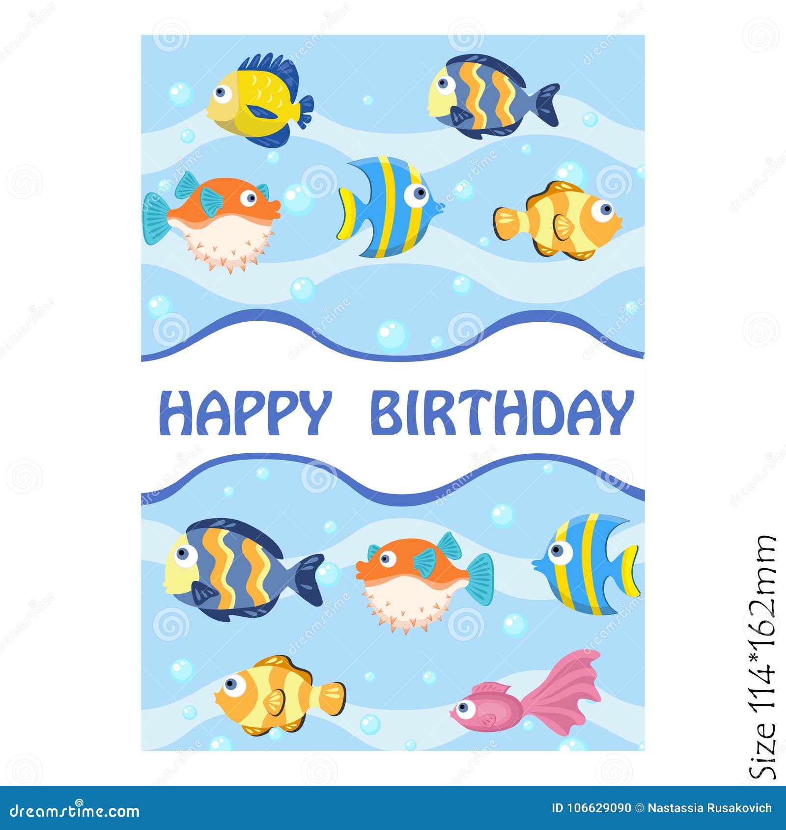 Greeting Card Happy Birthday With Colorful Fish Stock Vector - Illustration of kids, colorful ...