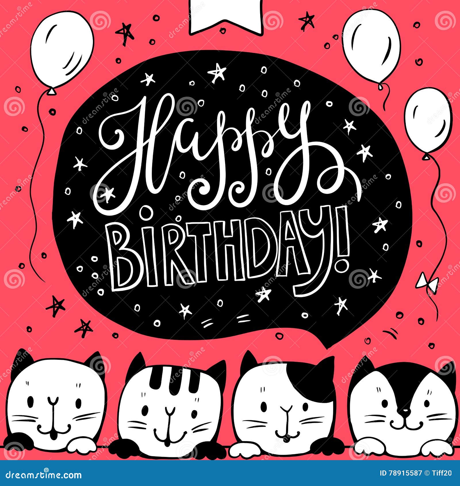 Greeting Card Happy Birthdaywith Funny Cats Stock Vector