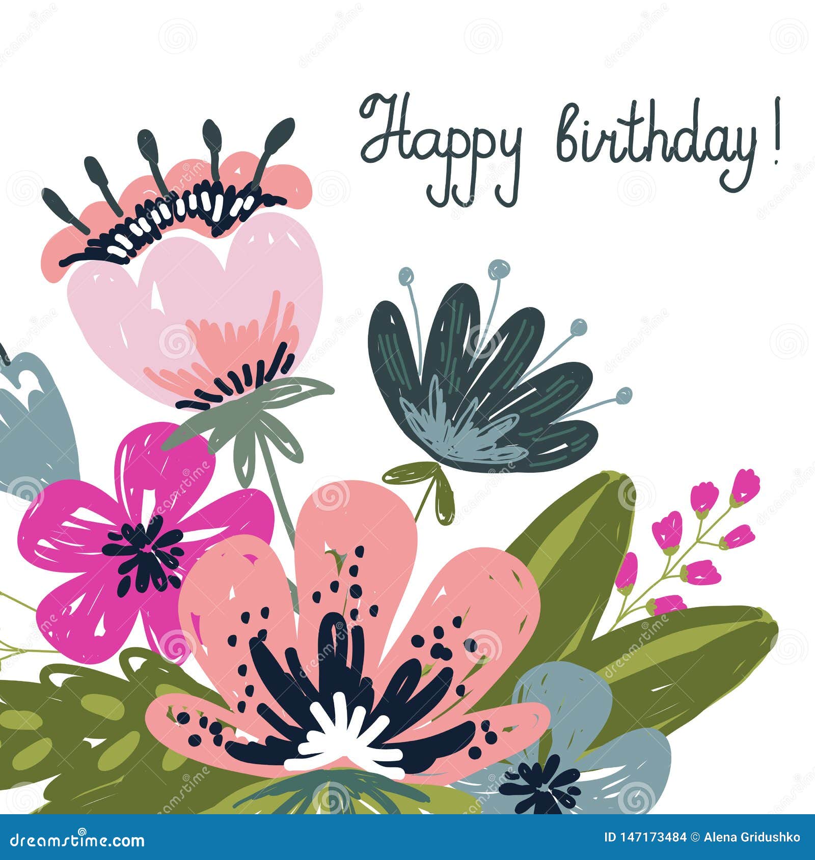 Greeting Card Happy Birthday. Hand Drawng Brush Picture Stock Vector ...