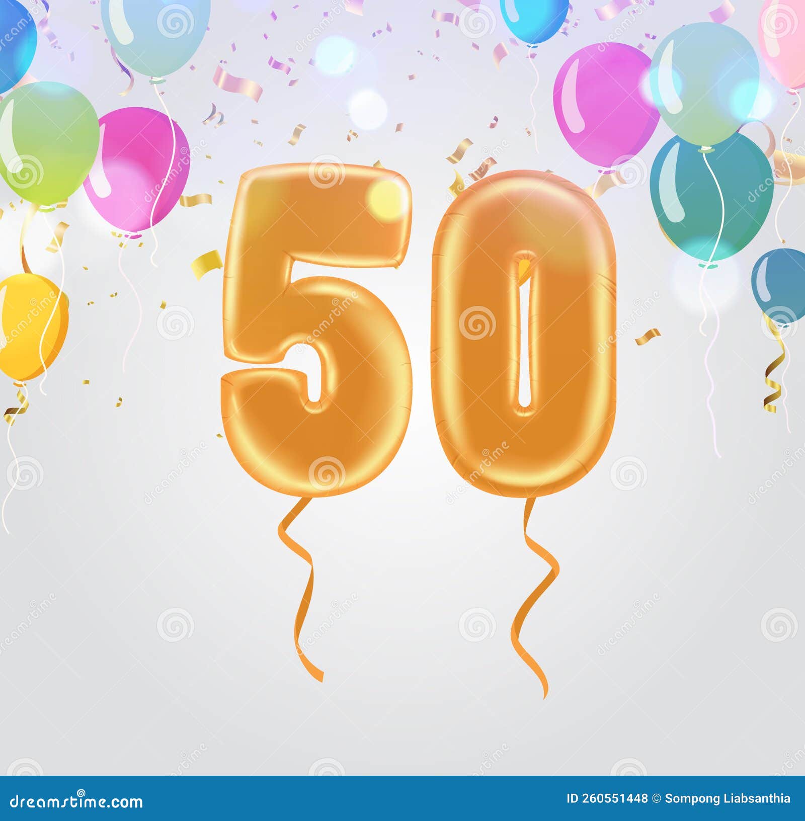 Greeting Card Happy Birthday Number 50 in Fun Art Style with Balloons