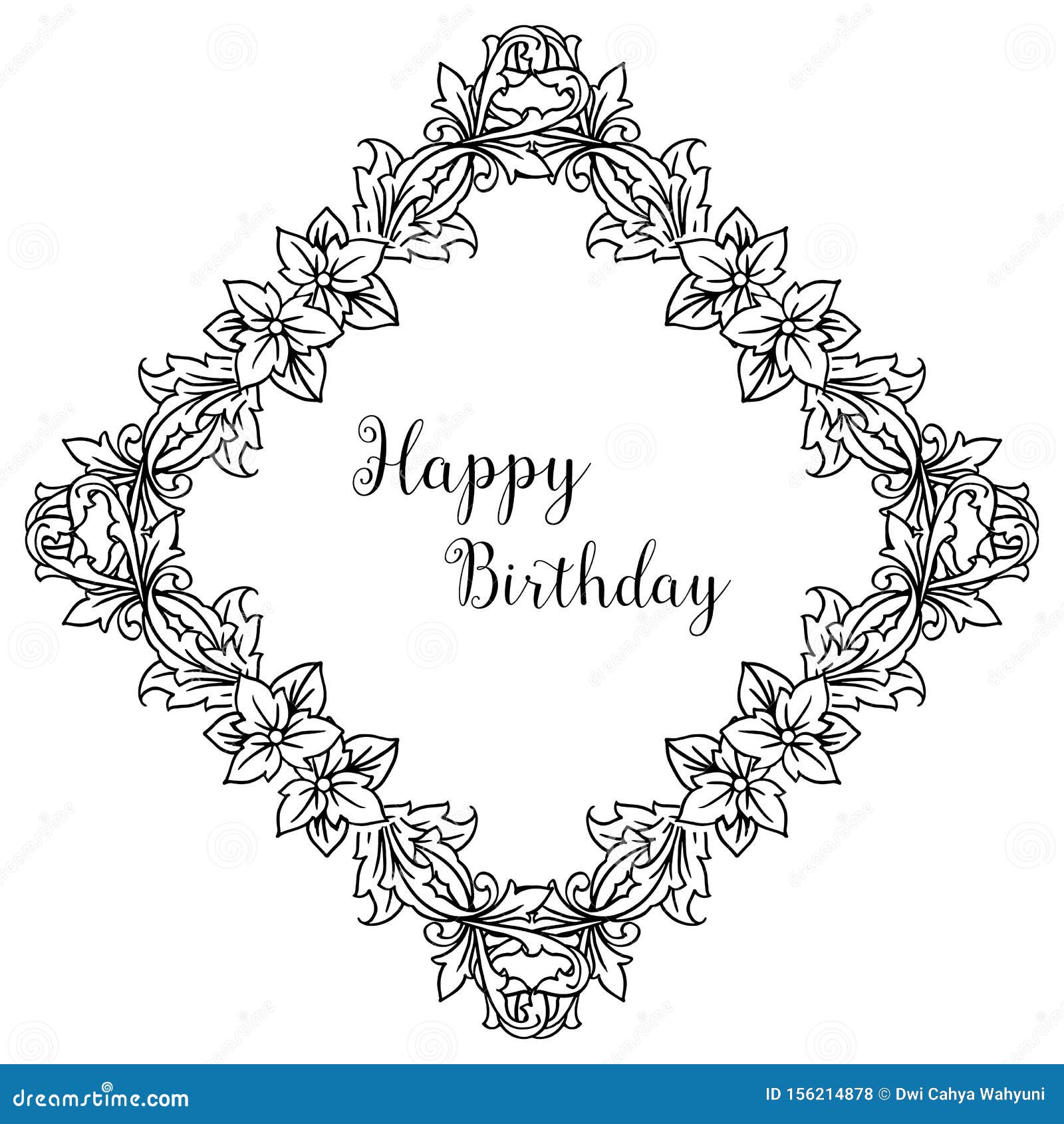 Greeting Card Happy Birthday, with Pattern Flower Frame, Seamless ...