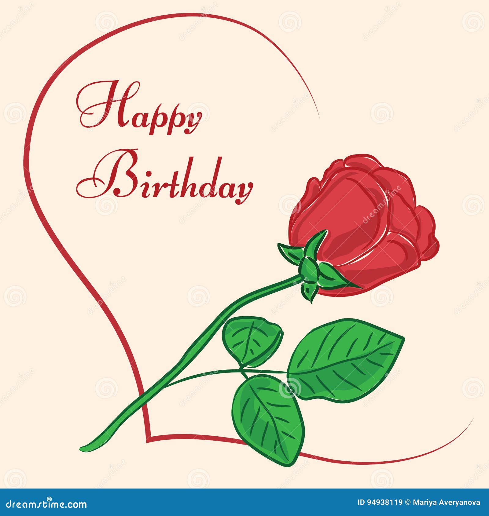 Greeting Card Happy Birthday with Rose and Heart Stock Vector ...