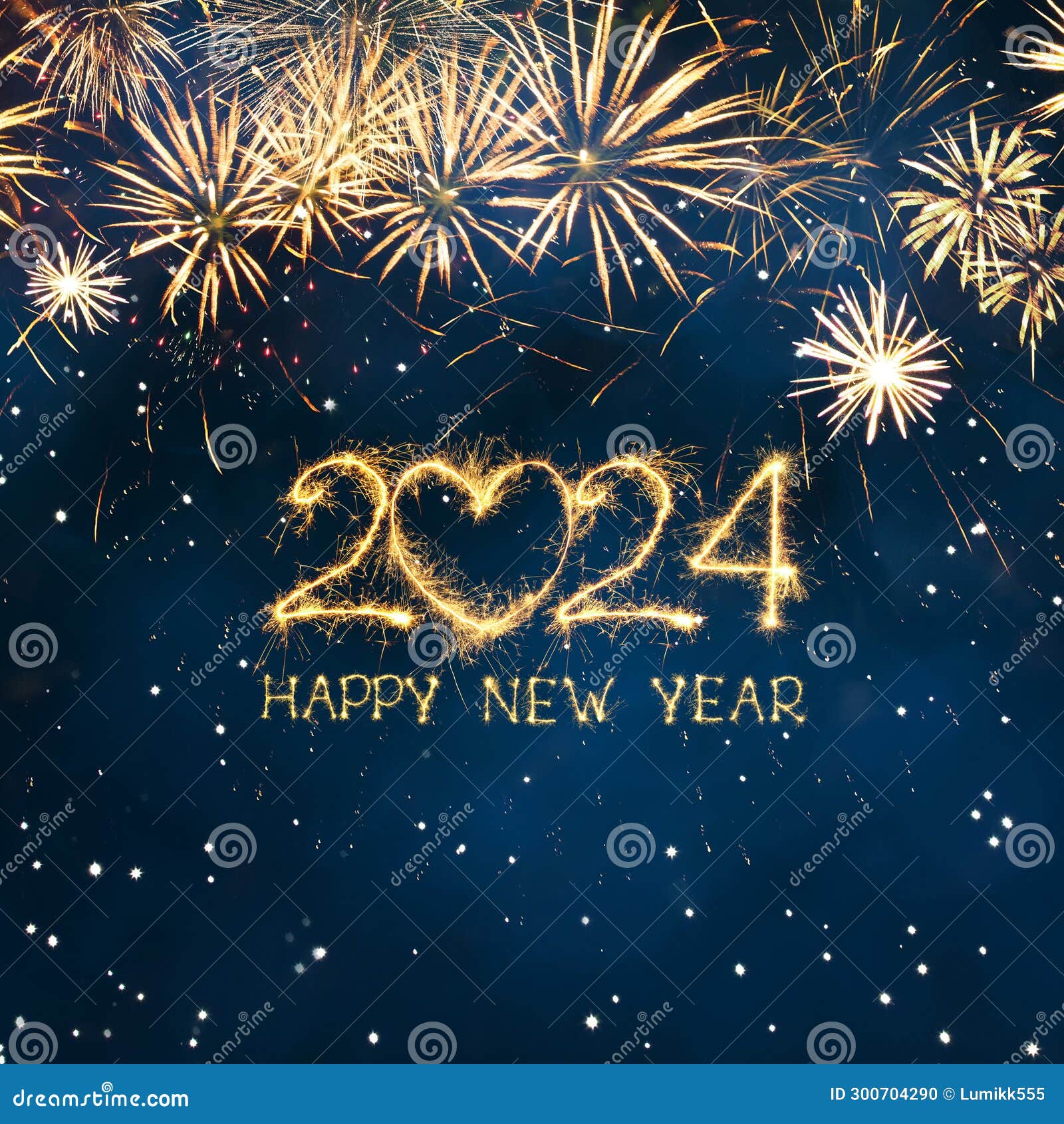 greeting card happy new year 2024 with golden sparkling text