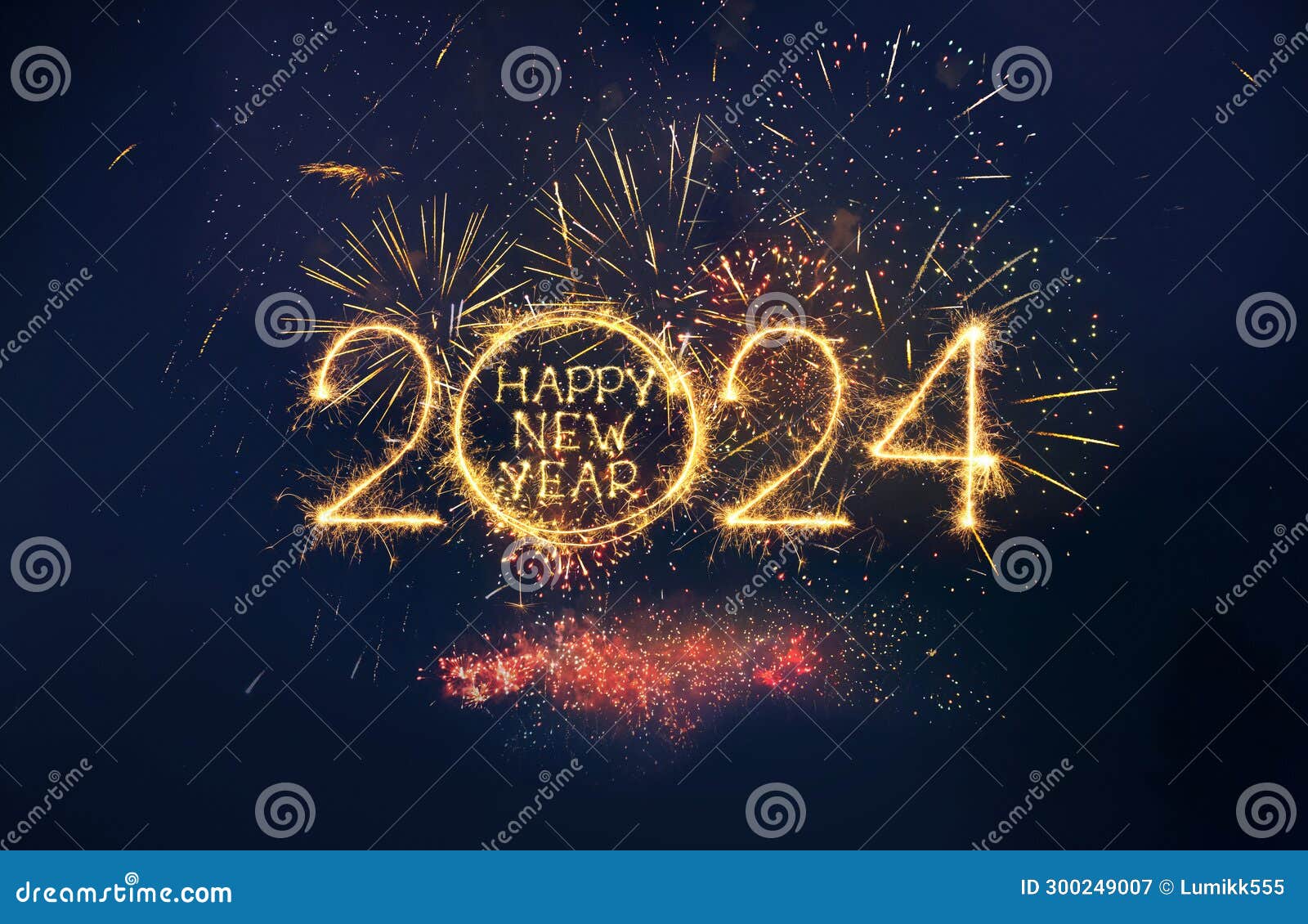 greeting card happy new year 2024 with sparkling text