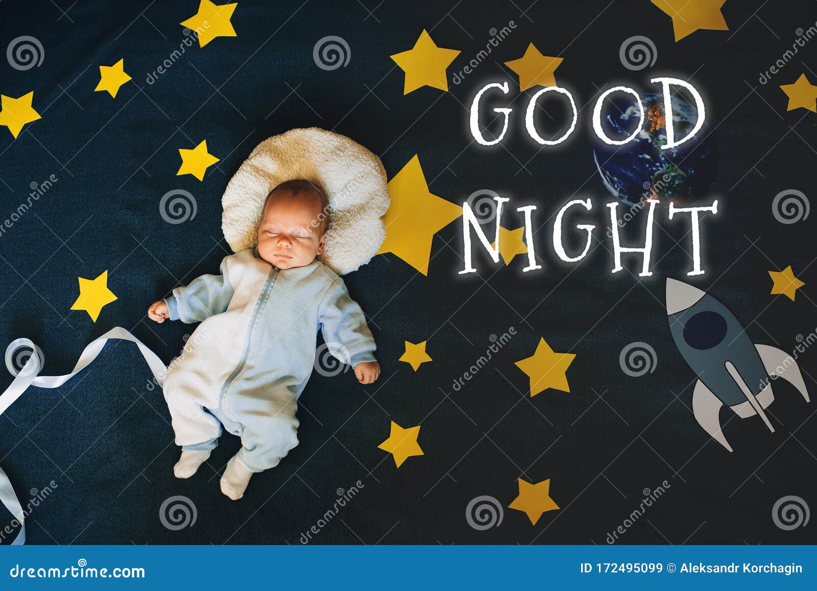 Greeting Card with the Inscription Good Night. Little Boy Baby ...