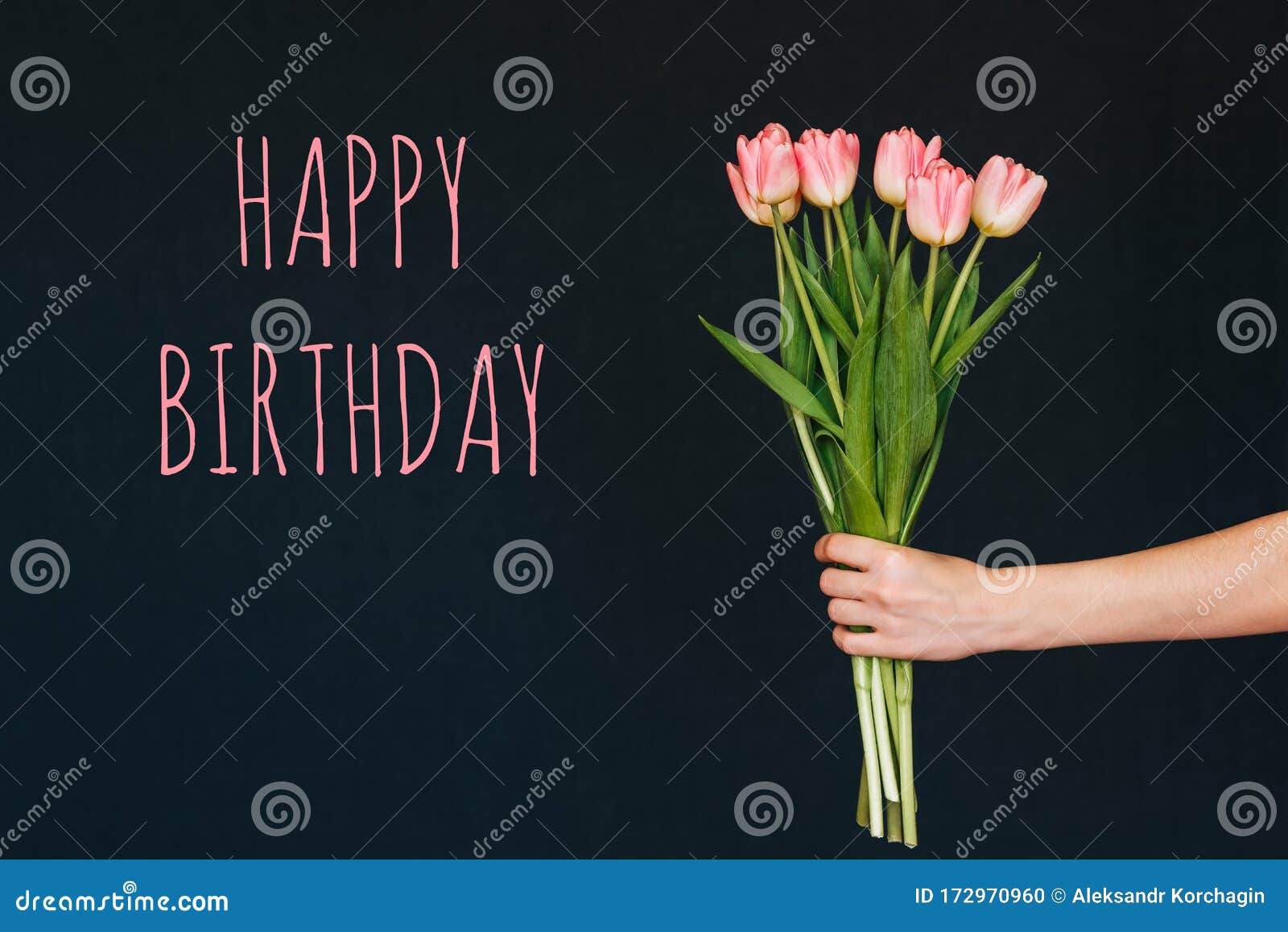 Greeting Card with the Inscription Happy Birthday. Bouquet of Pink ...