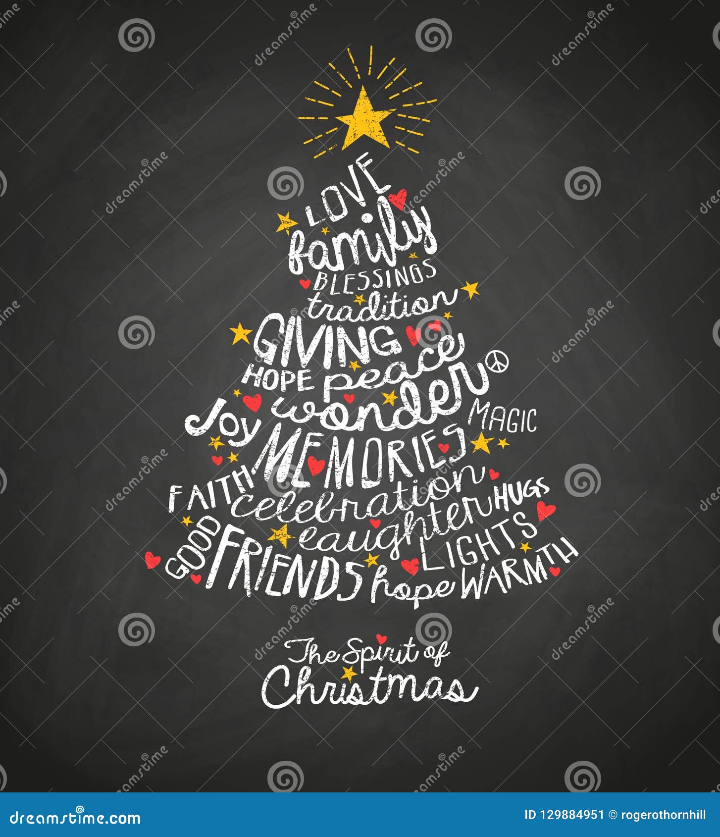 greeting card with inspiring handwritten words in christmas tree 