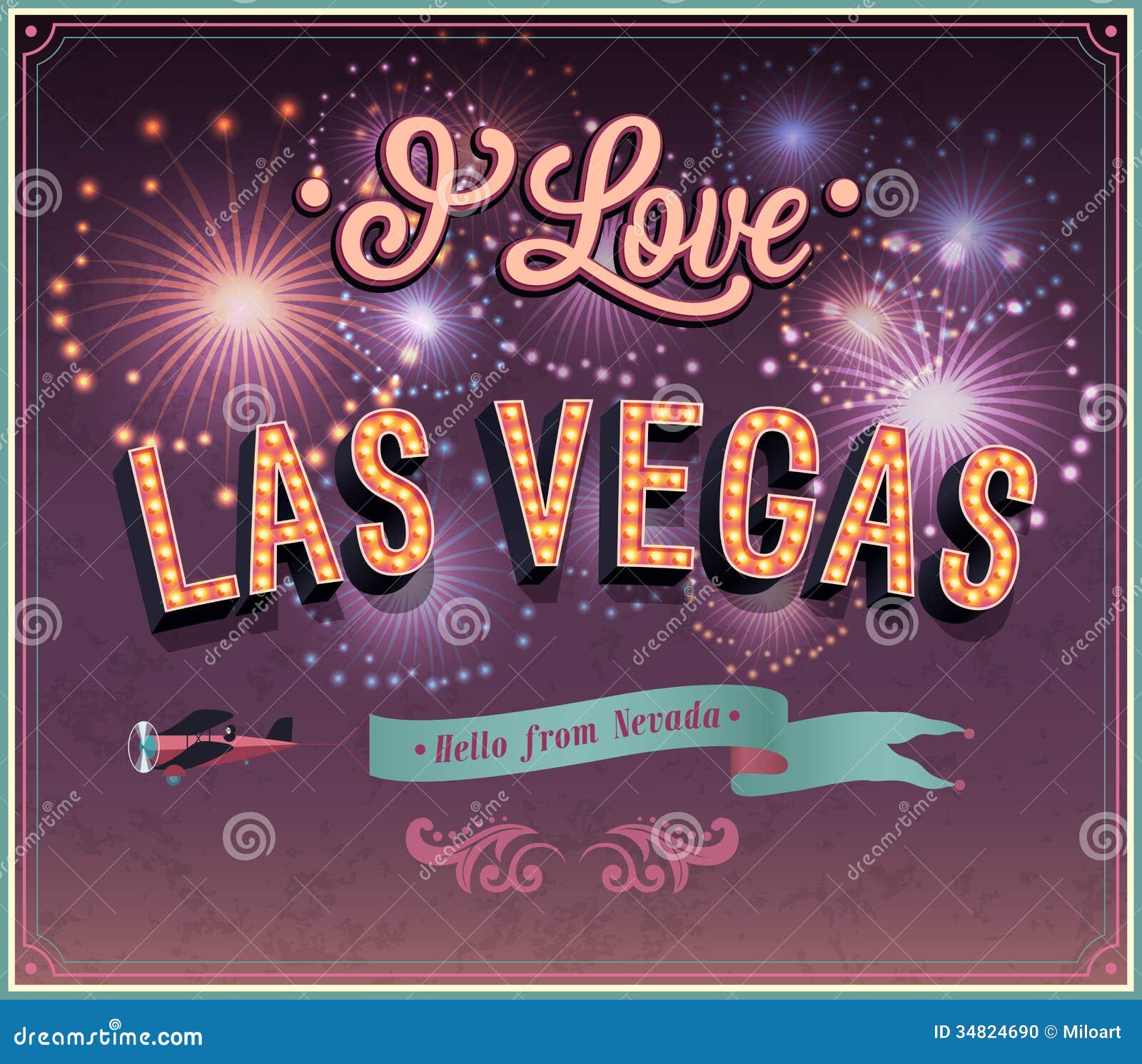 Greeting Card from Las Vegas Nevada. Stock Vector Illustration of