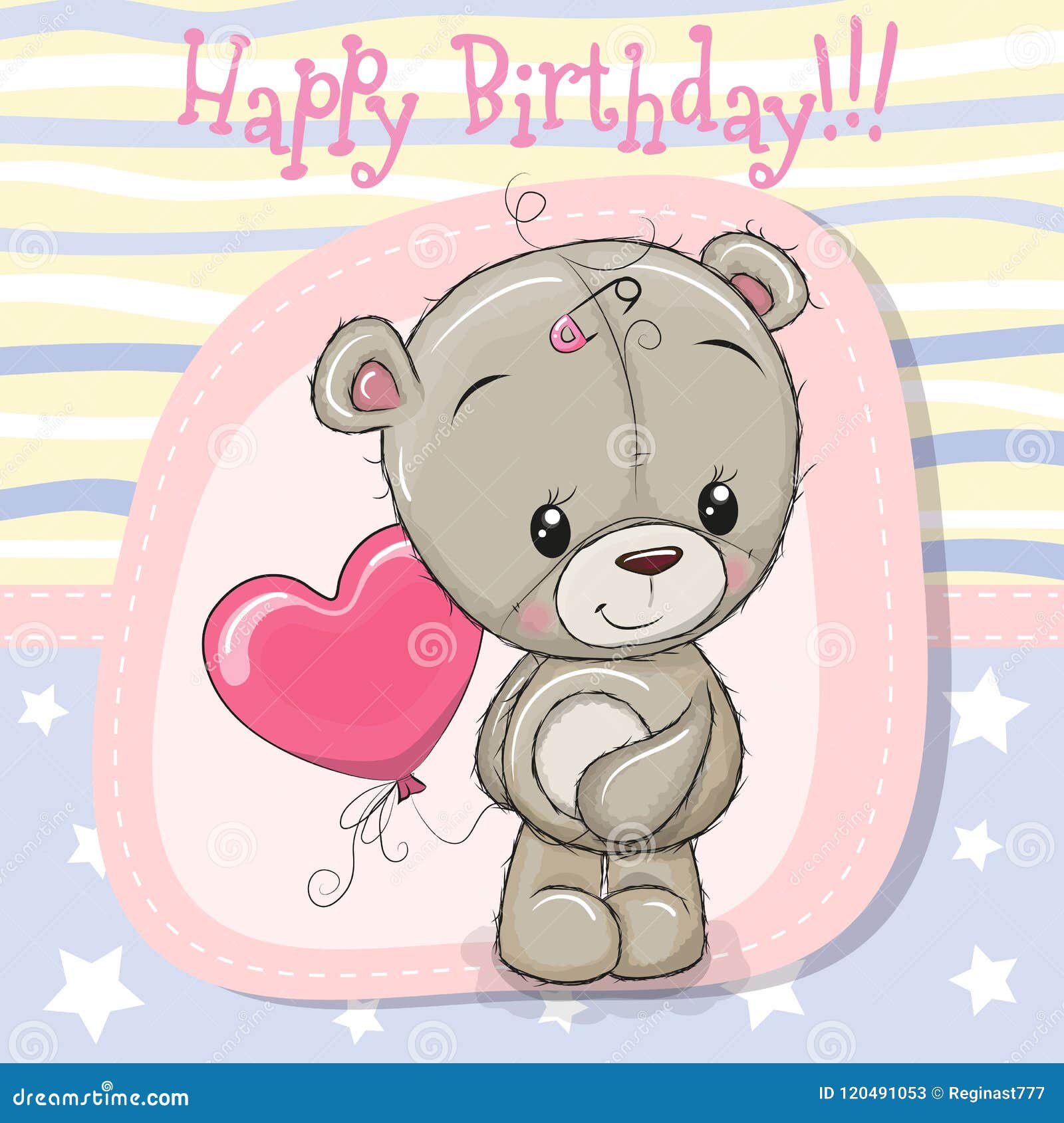 Greeting Card Teddy Bear Girl with Balloon Stock Vector - Illustration ...