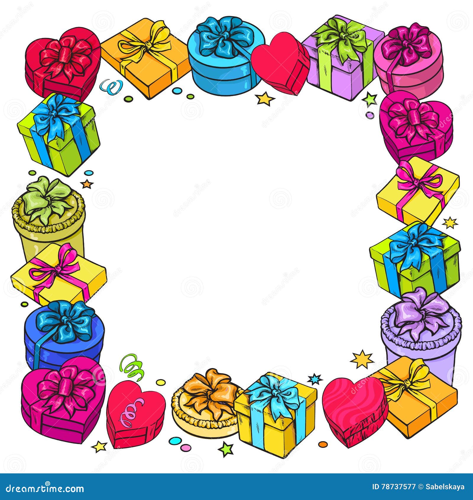 Greeting Card Template with Frame of Gift and Present Boxes Stock Regarding Quarter Fold Card Template