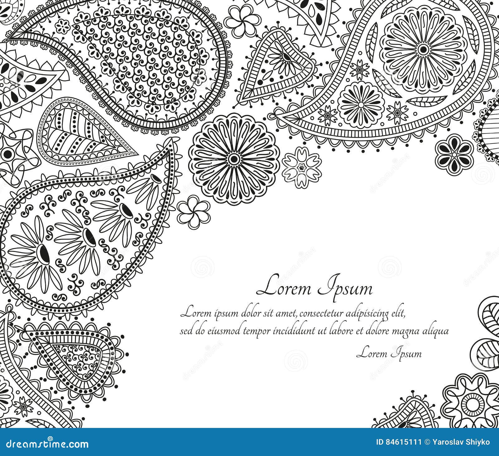 Greeting Card or Template with Paisley Ornament Stock Vector