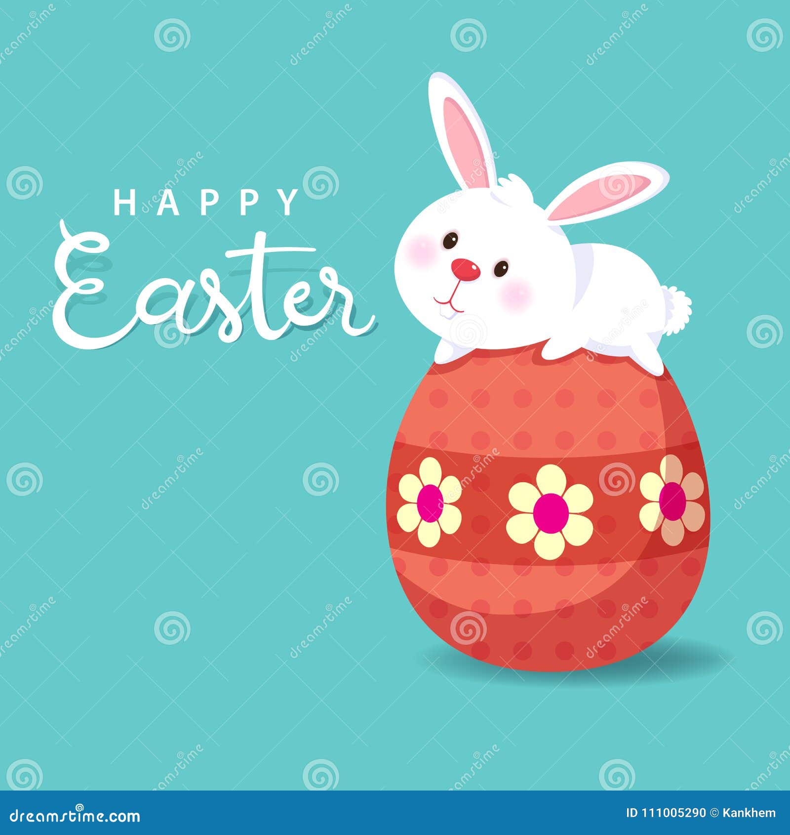 Greeting Card with White Easter Bunny. Easter Egg and Cute Rabbi Stock ...