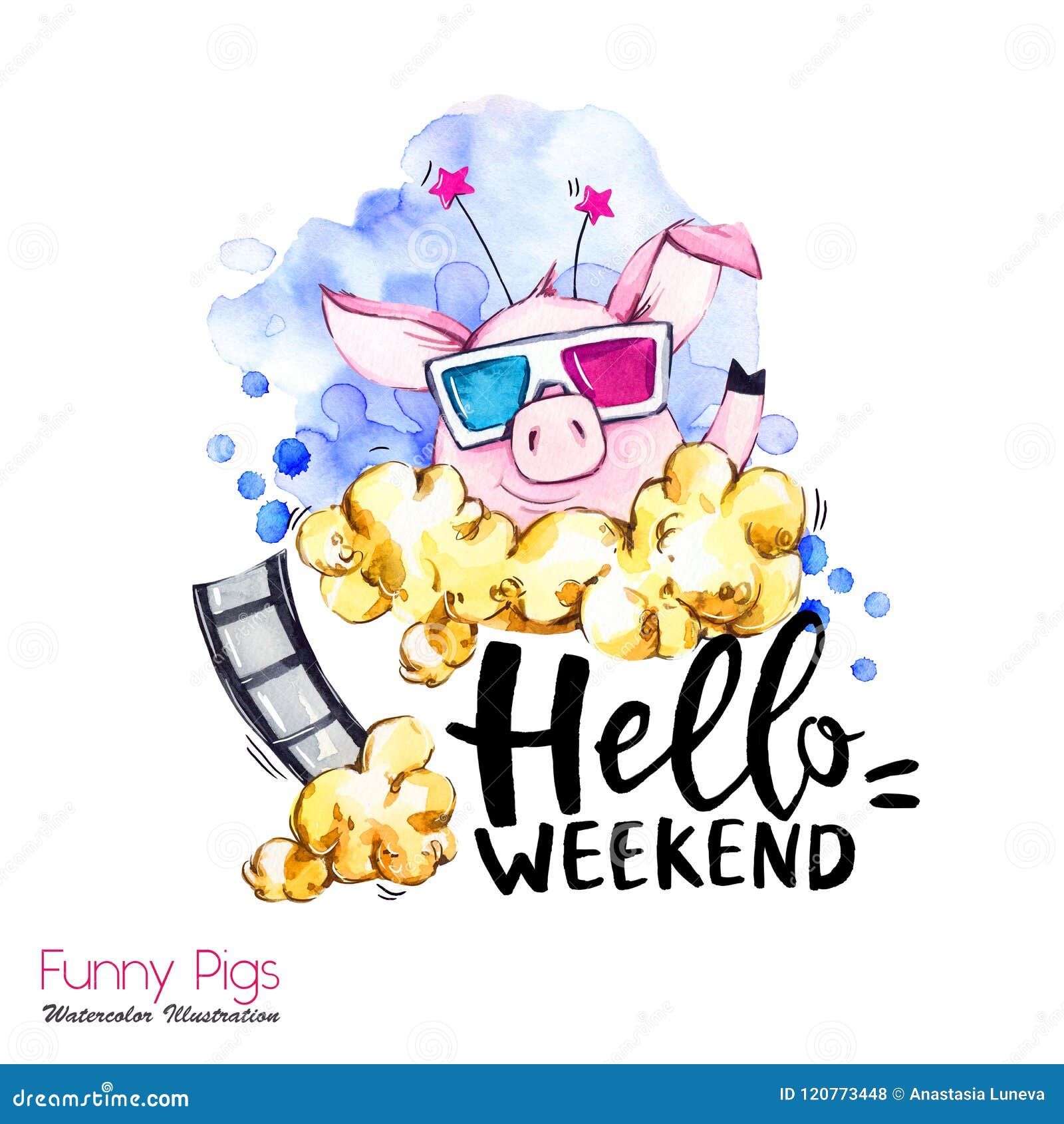 Greeting Holidays Illustration. Watercolor Cartoon Pig with Weekend Lettering and Pop Corn . Funny Quote. Party Symbol Stock Illustration - Illustration of funny, glass: 120773448 Greeting Holidays Illustration. Watercolor Cartoon Pig with Weekend Lettering and Pop Corn . Funny Quote. Party Symbol Stock Illustration - Illustration of funny, glass: 120773448