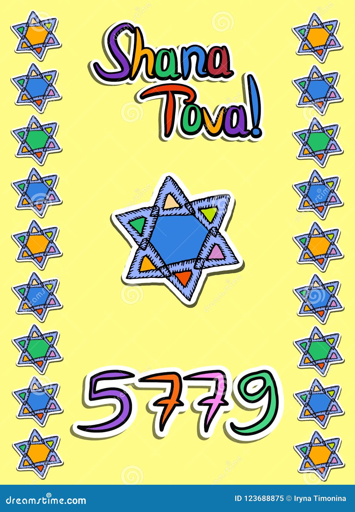 greeting on rosh hashanah in paper style. sticker. 5779. star. doodle. hand draw.  .
