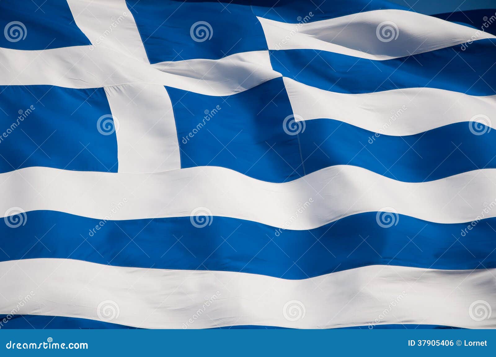 Grekisk flagga på akropolen av Aten, Grekland.