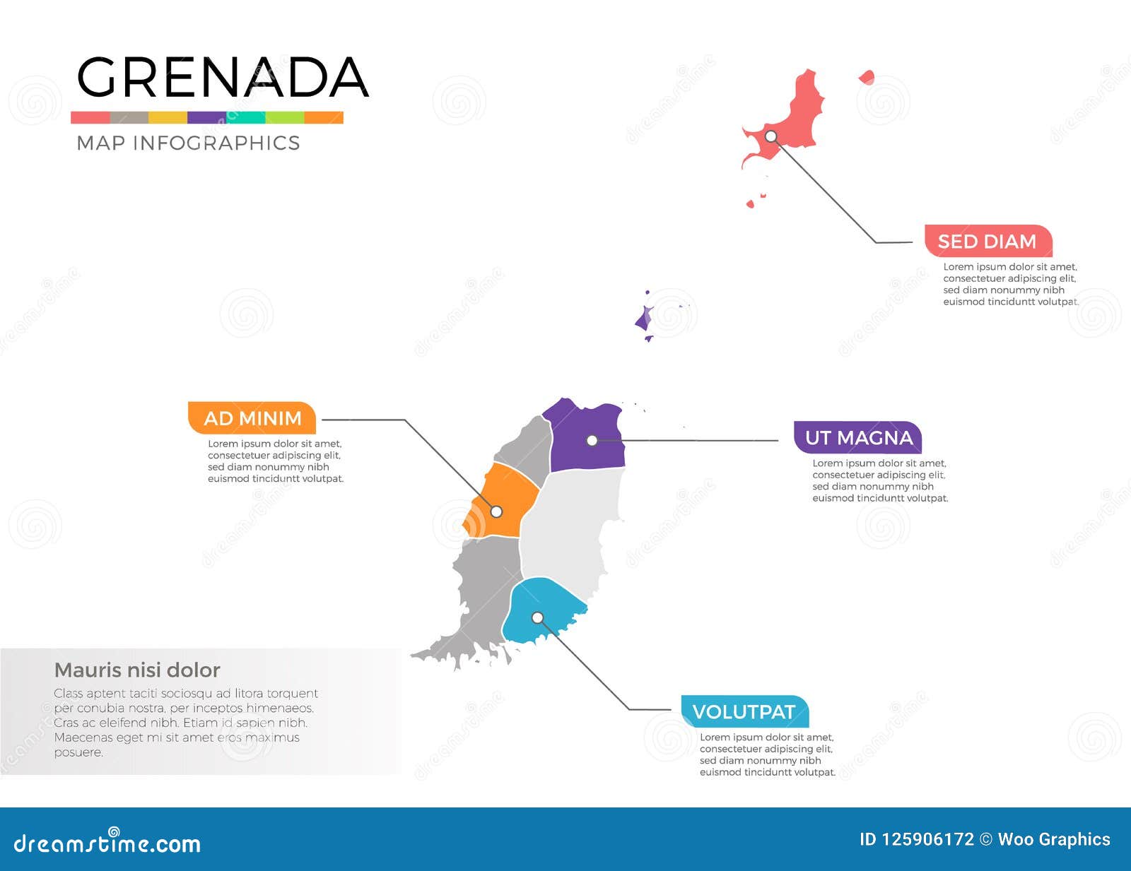 Grenada Map Infographics Vector Template with Regions and Pointer Marks