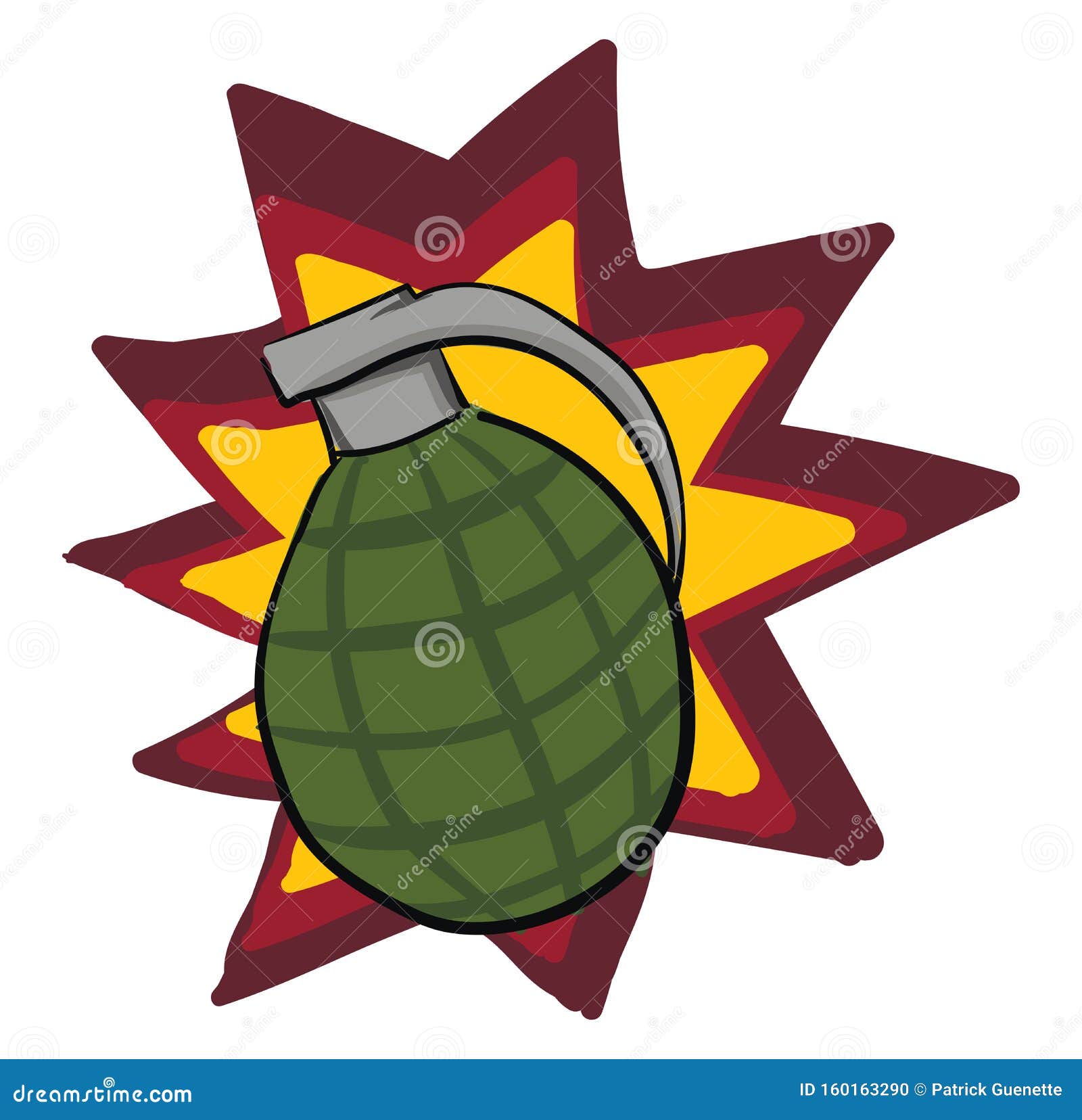 Grenade Explosion. Green Military Bomb Cartoon Vector CartoonDealer