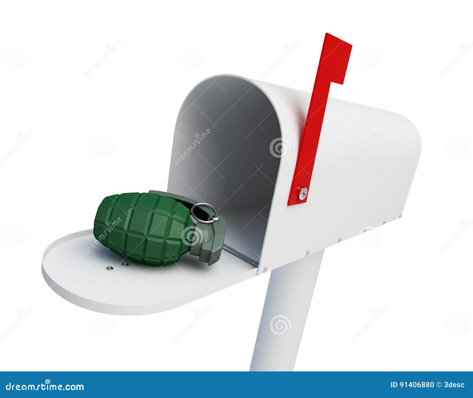 Grenade in the Mailbox on a White Background 3D Illustration Stock