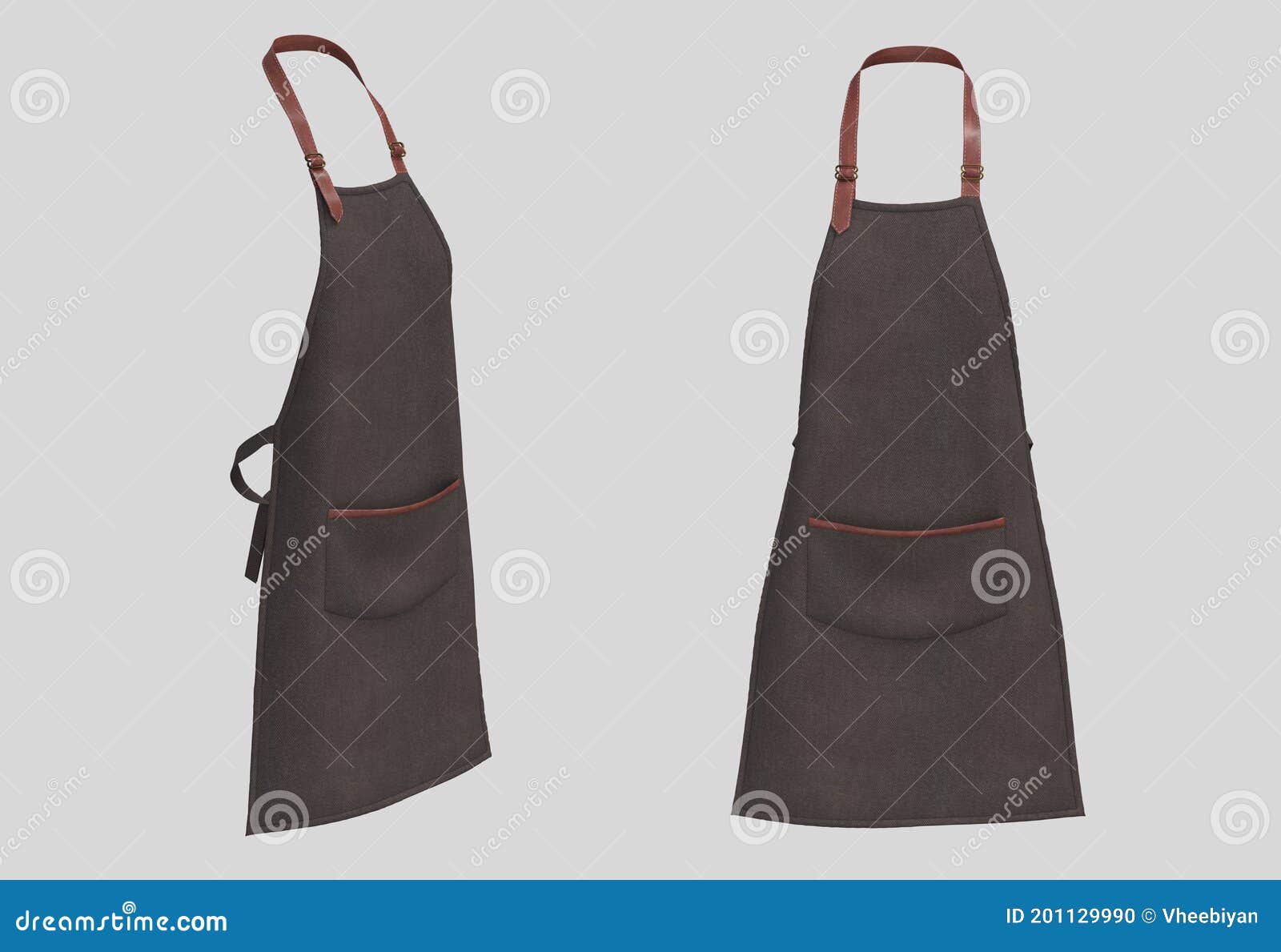 Grey Aprons Mockup in Front and Side Views Stock Illustration