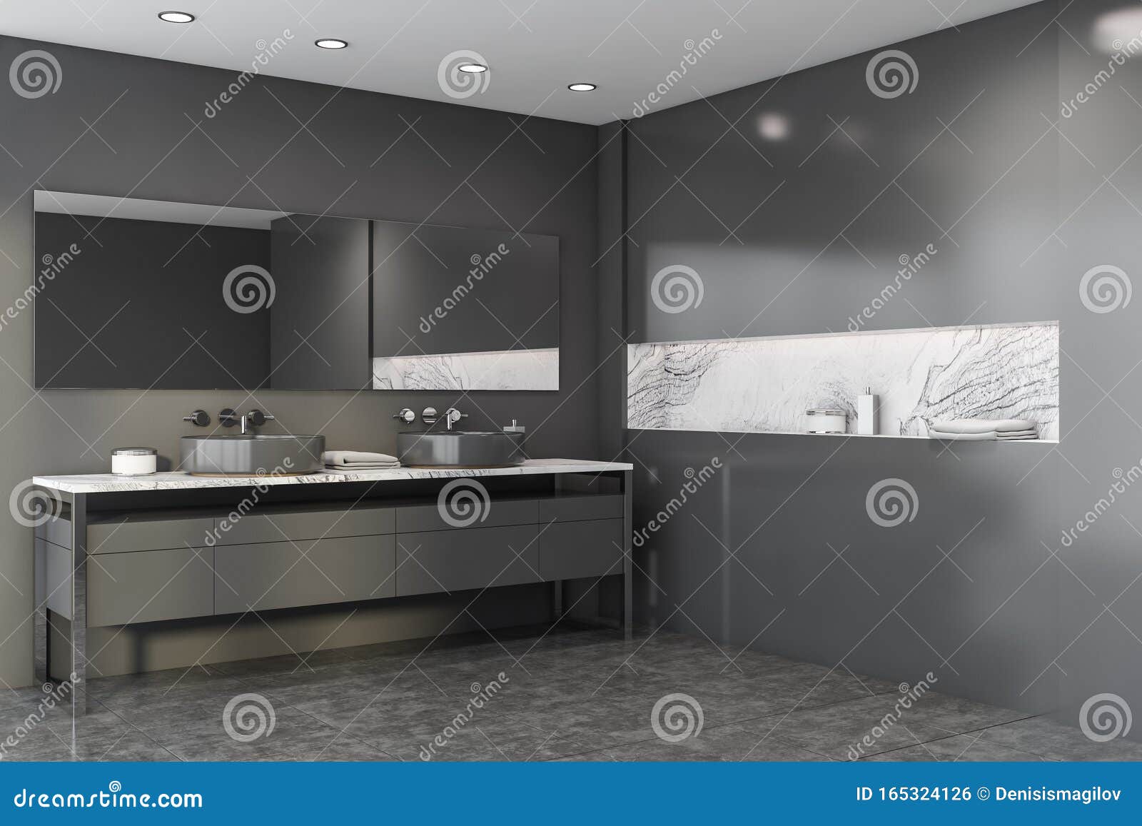 Grey Bathroom Corner With Sink And Marble Shelf Stock Illustration