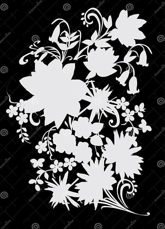 Grey on Black Flower Bouquet Stock Illustration Illustration of black