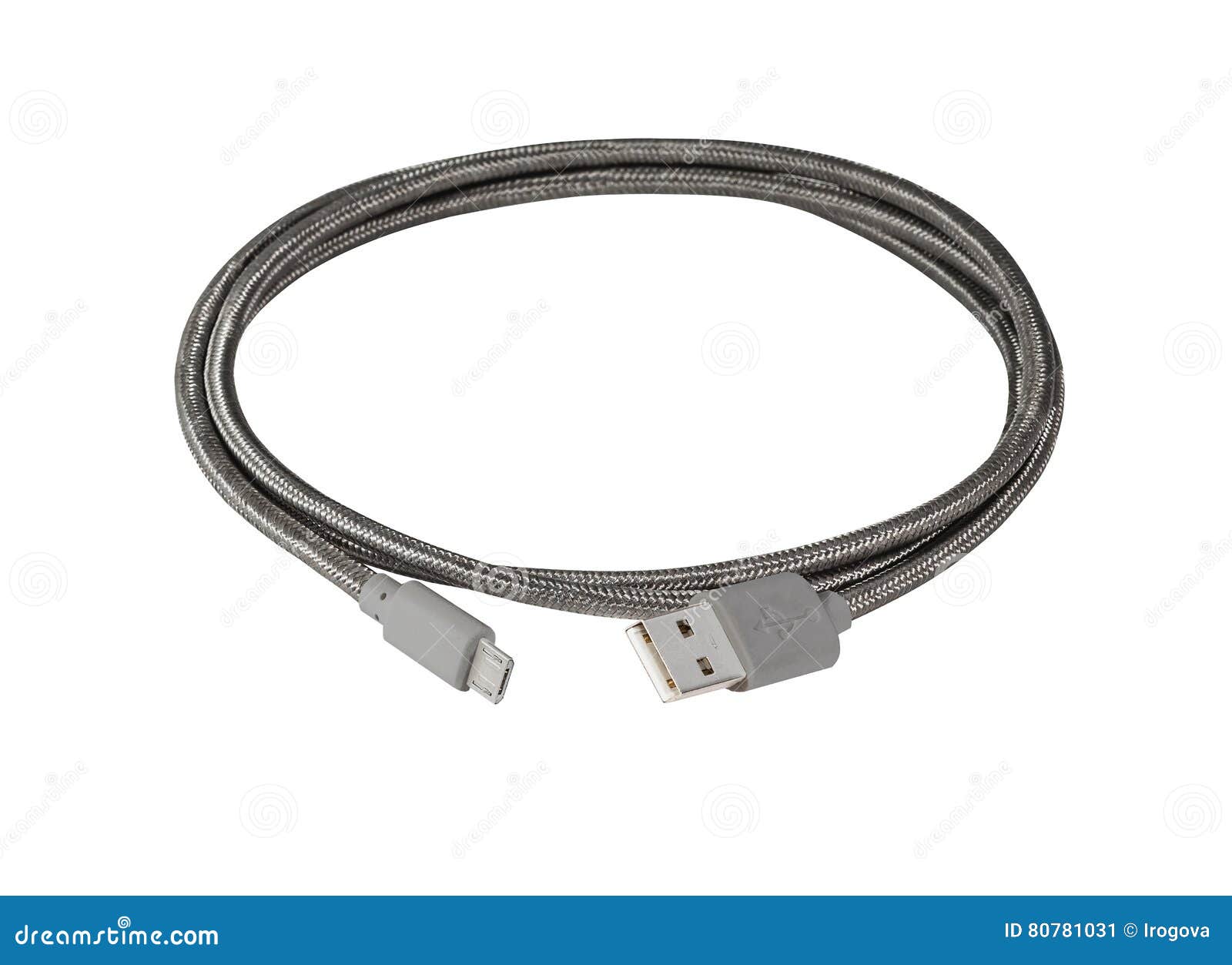 Grey Braided Wire Usb To Miniusb Cable Stock Image Image of grey
