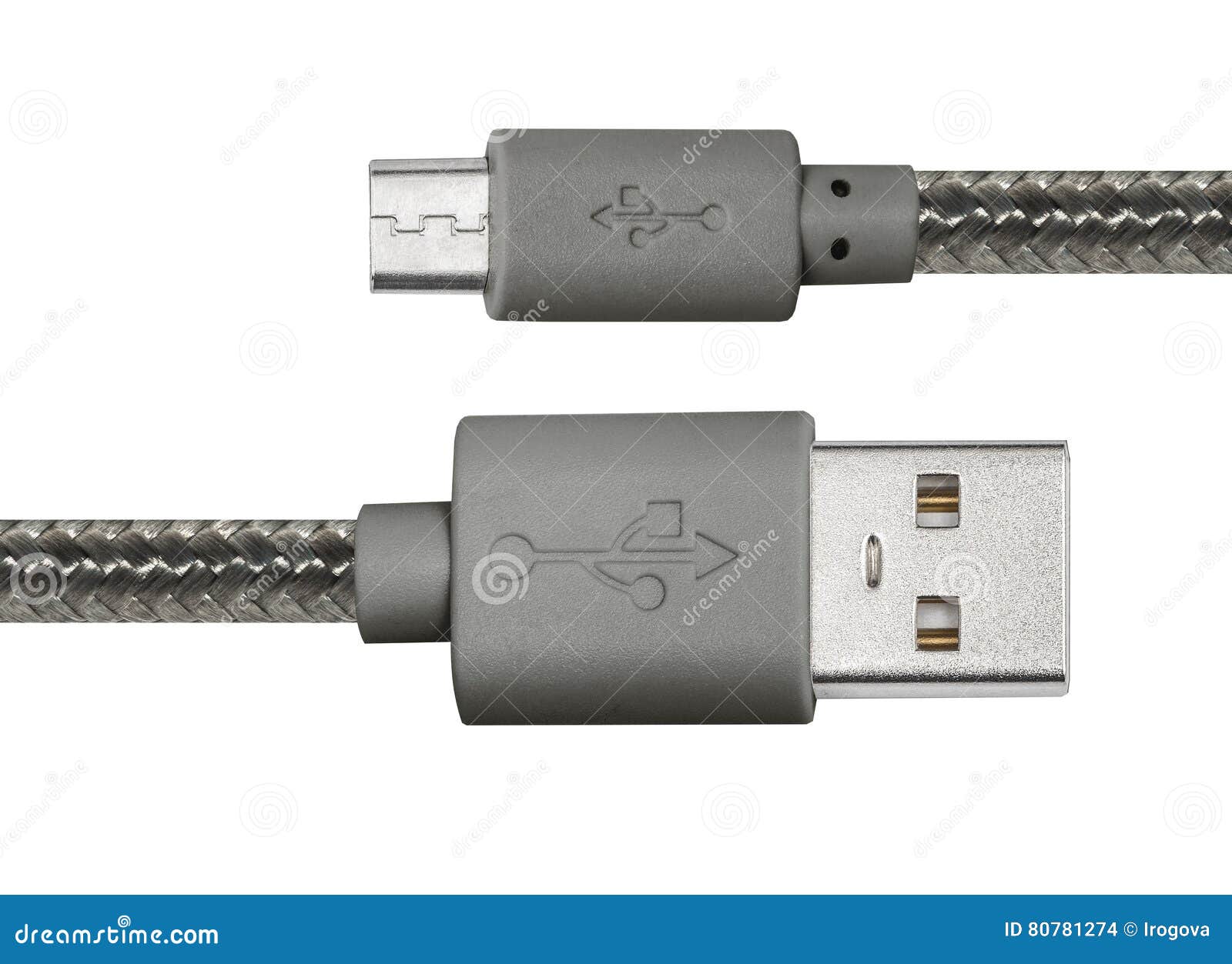 Grey Braided Wire Usb To Miniusb Stock Photo Image of business, blue