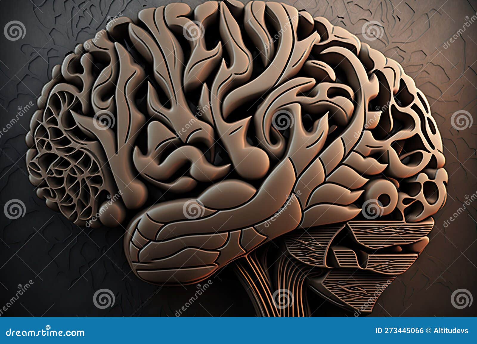 grey brown human brain as artistic background for abstract thinking and art of brain