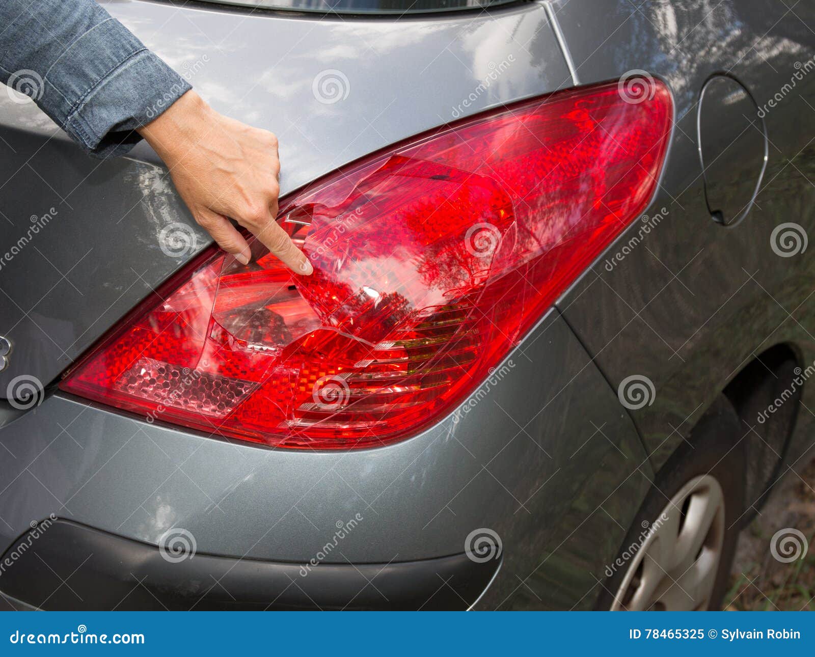 Grey Car with Damaged Headlamp after Collision Stock Image Image of