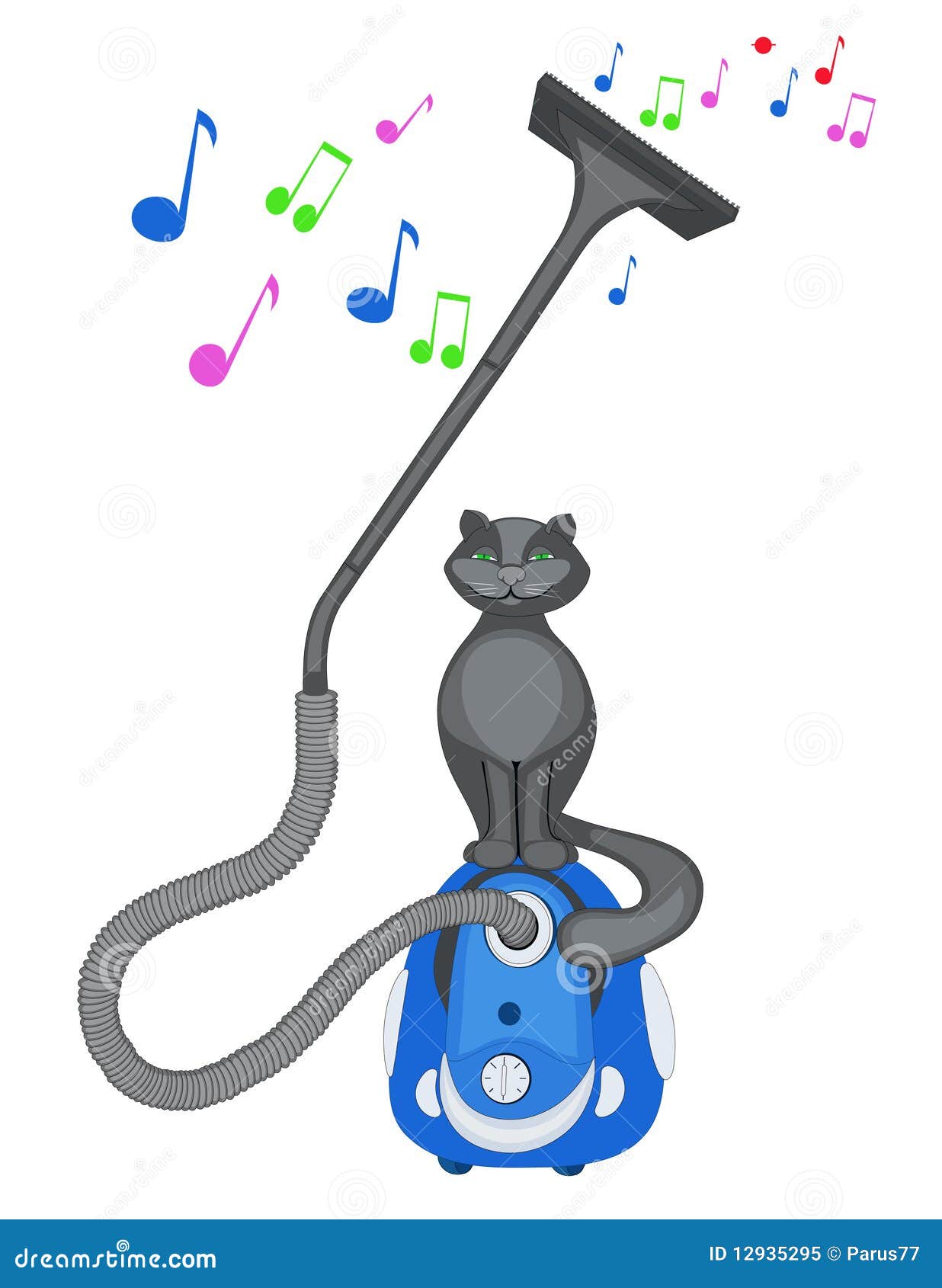 Grey Cat Sits on a Vacuum Cleaner Stock Vector Illustration of house