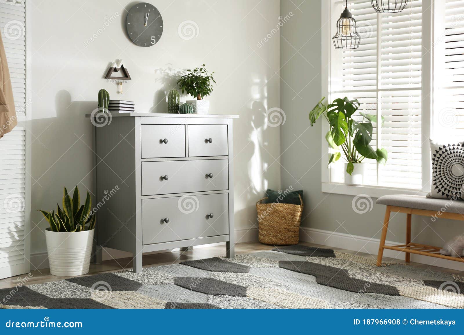 Grey Chest of Drawers in Room Interior Stock Photo Image of dresser
