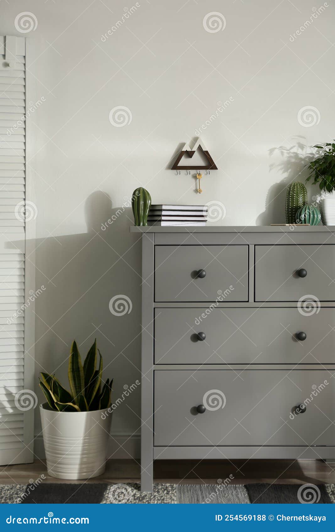 Grey Chest of Drawers in Stylish Room Interior Stock Photo Image of
