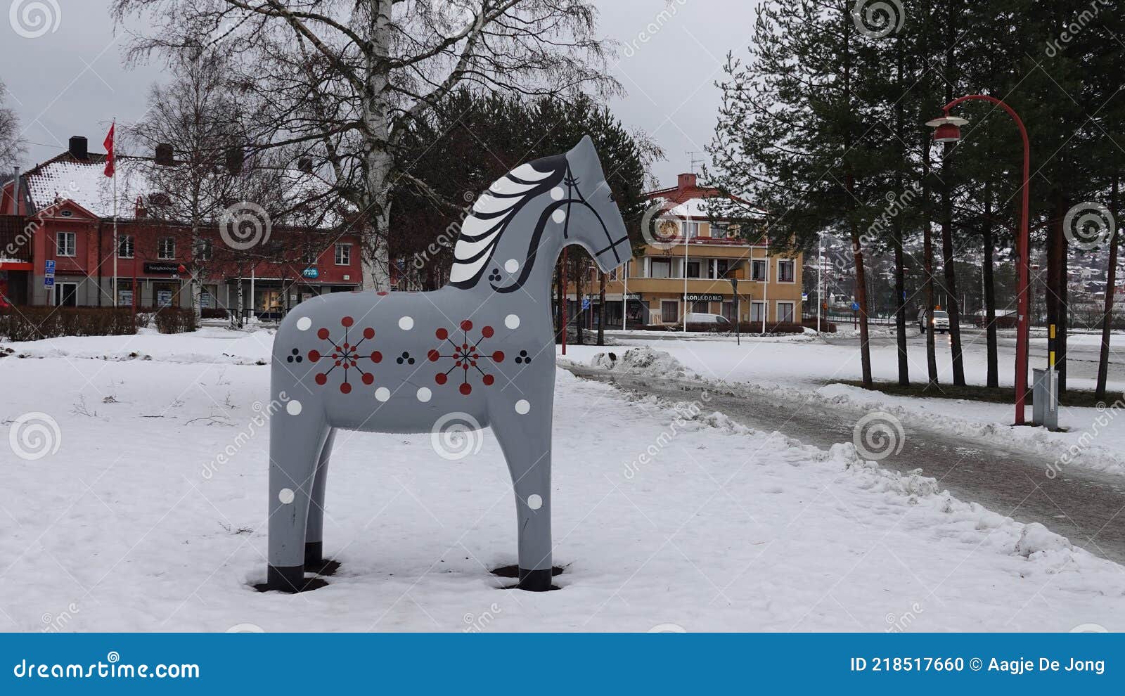 grey dalarna horse in rattvik in winter in sweden