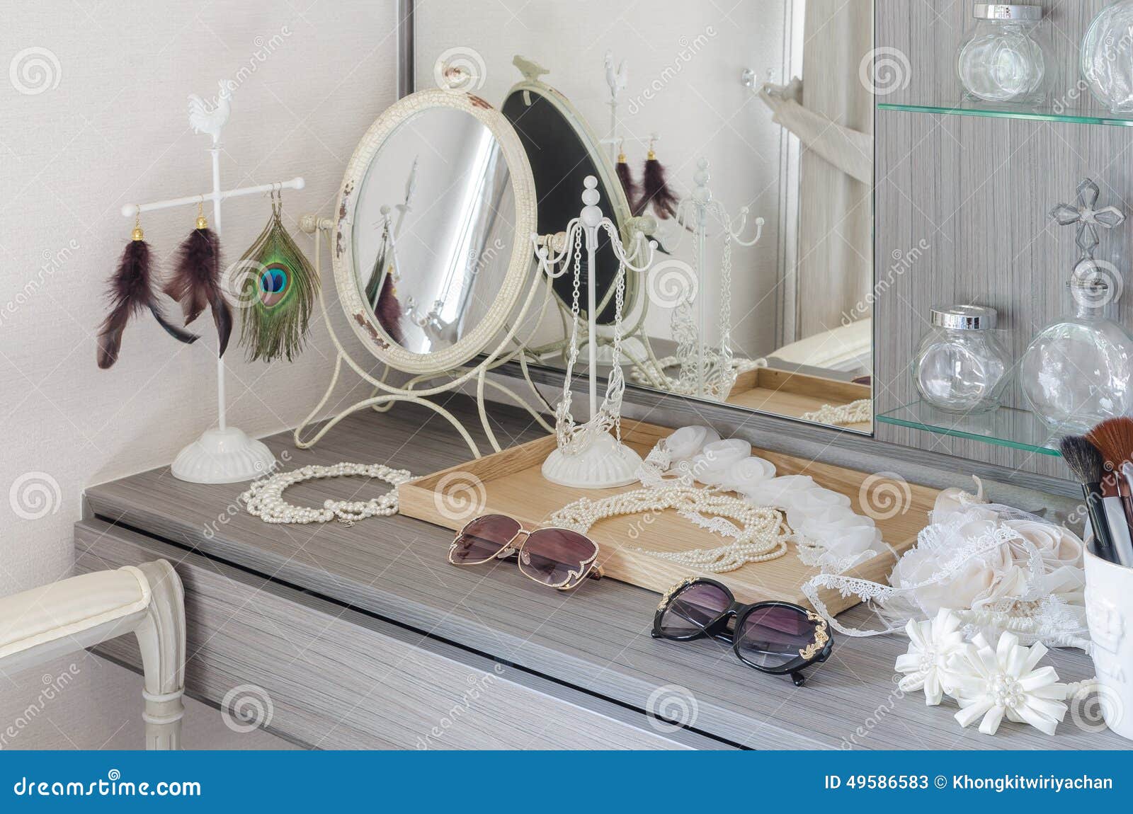 Grey Dressing Table with Accessories Stock Image Image of table