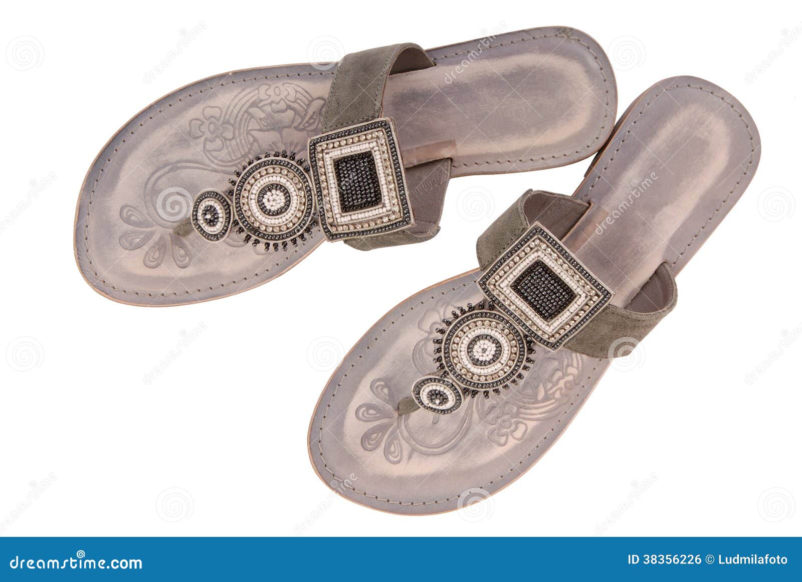 Grey female opentoe shoes stock photo. Image of beach 38356226