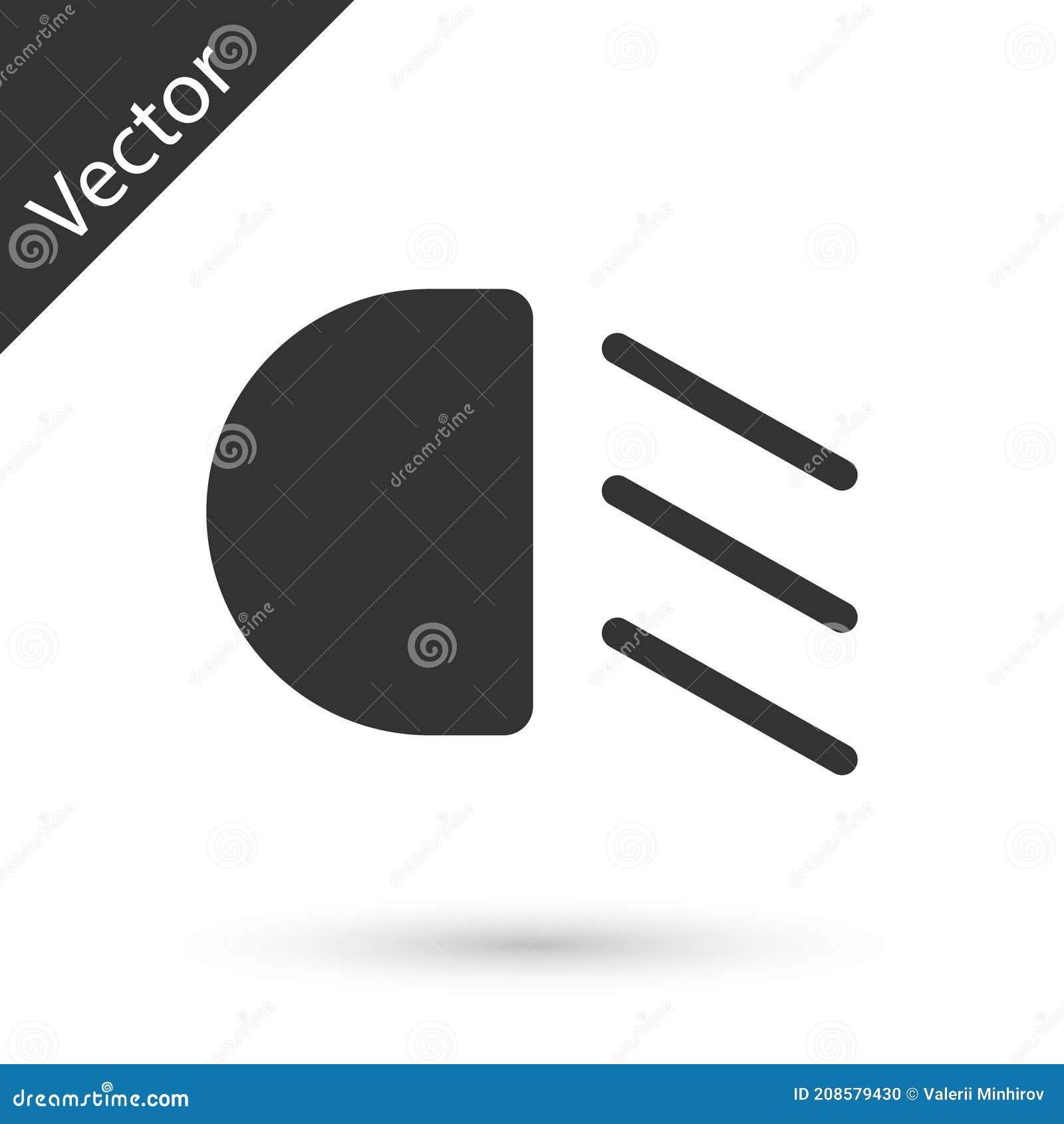 Grey High Beam Icon Isolated on White Background. Car Headlight Stock