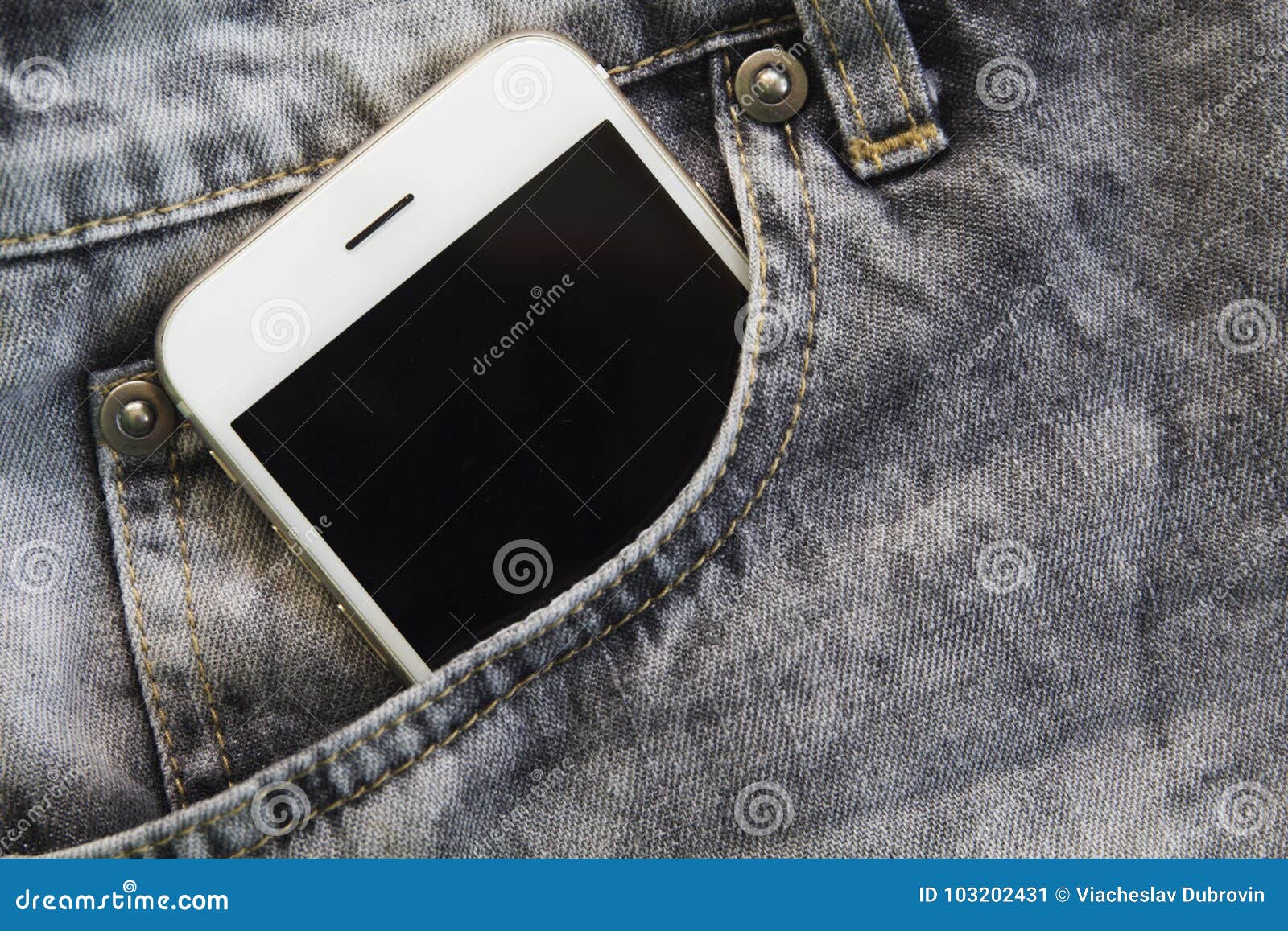 Grey Jeans Pocket with White Smartphone. Vintage Denim Fashion Apparel ...