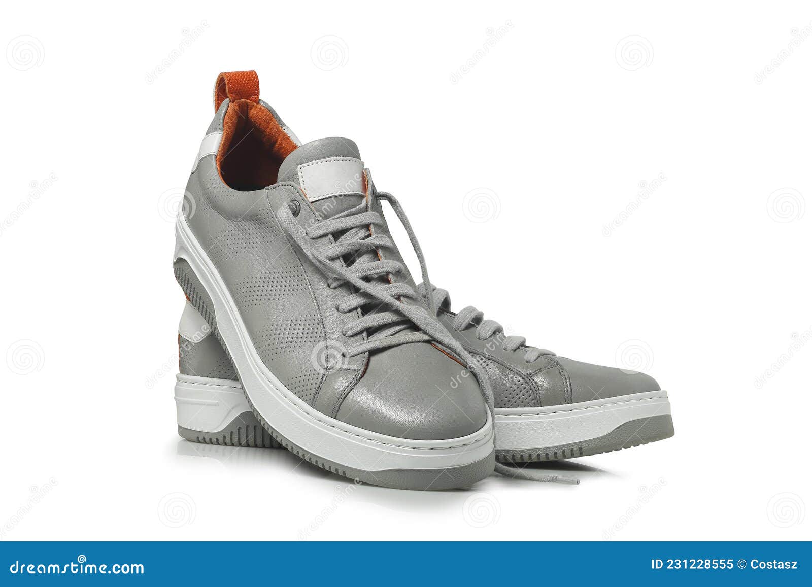 Grey Leather Sneakers Isolated Stock Image Image of clothing, leather