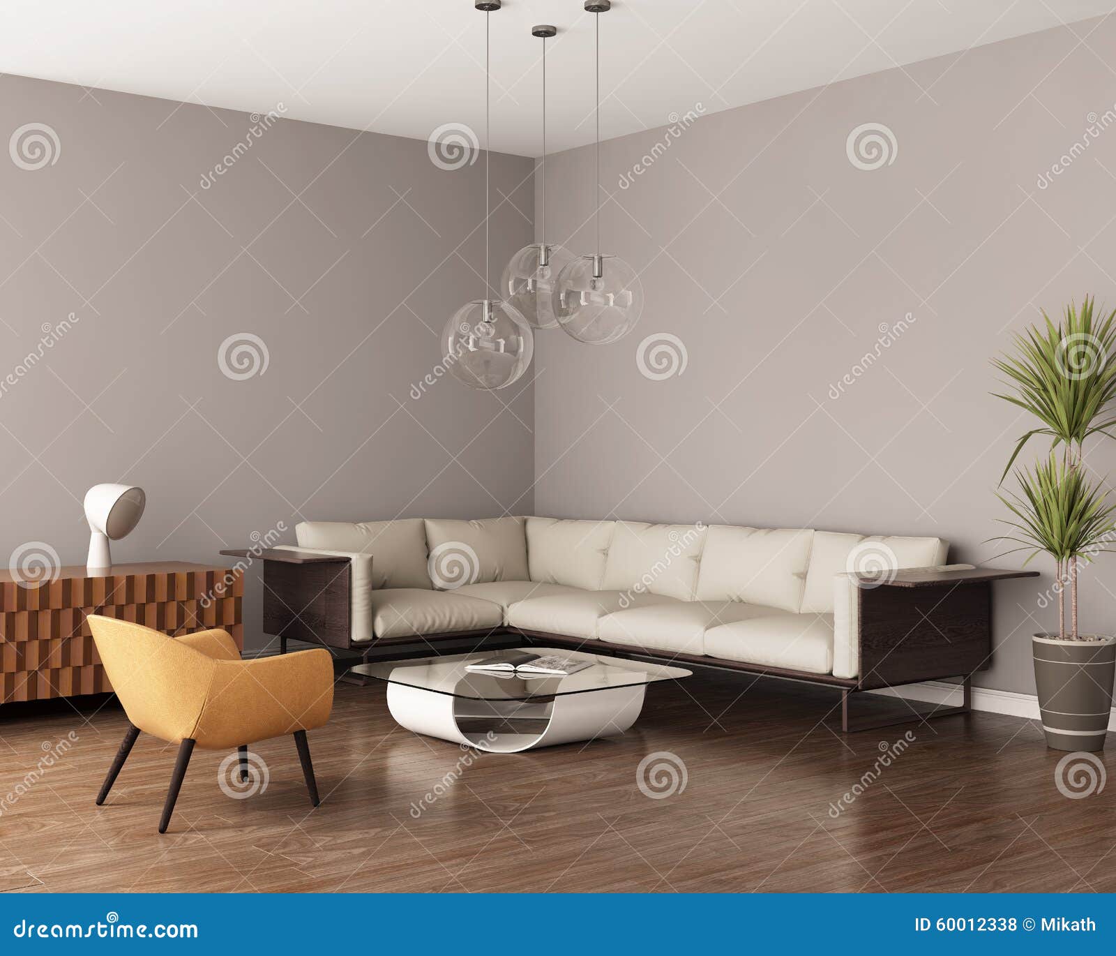 Grey Living Room with a Leather Sofa Stock Illustration Illustration