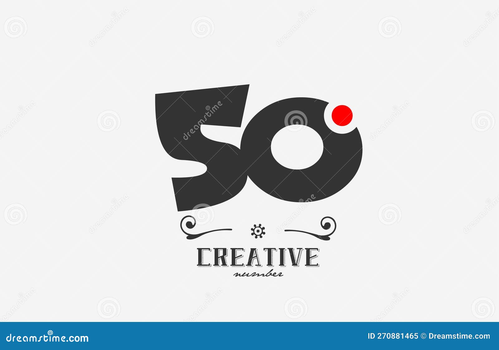 Grey 50 Number Logo Icon Design with Red Dot. Creative Template for