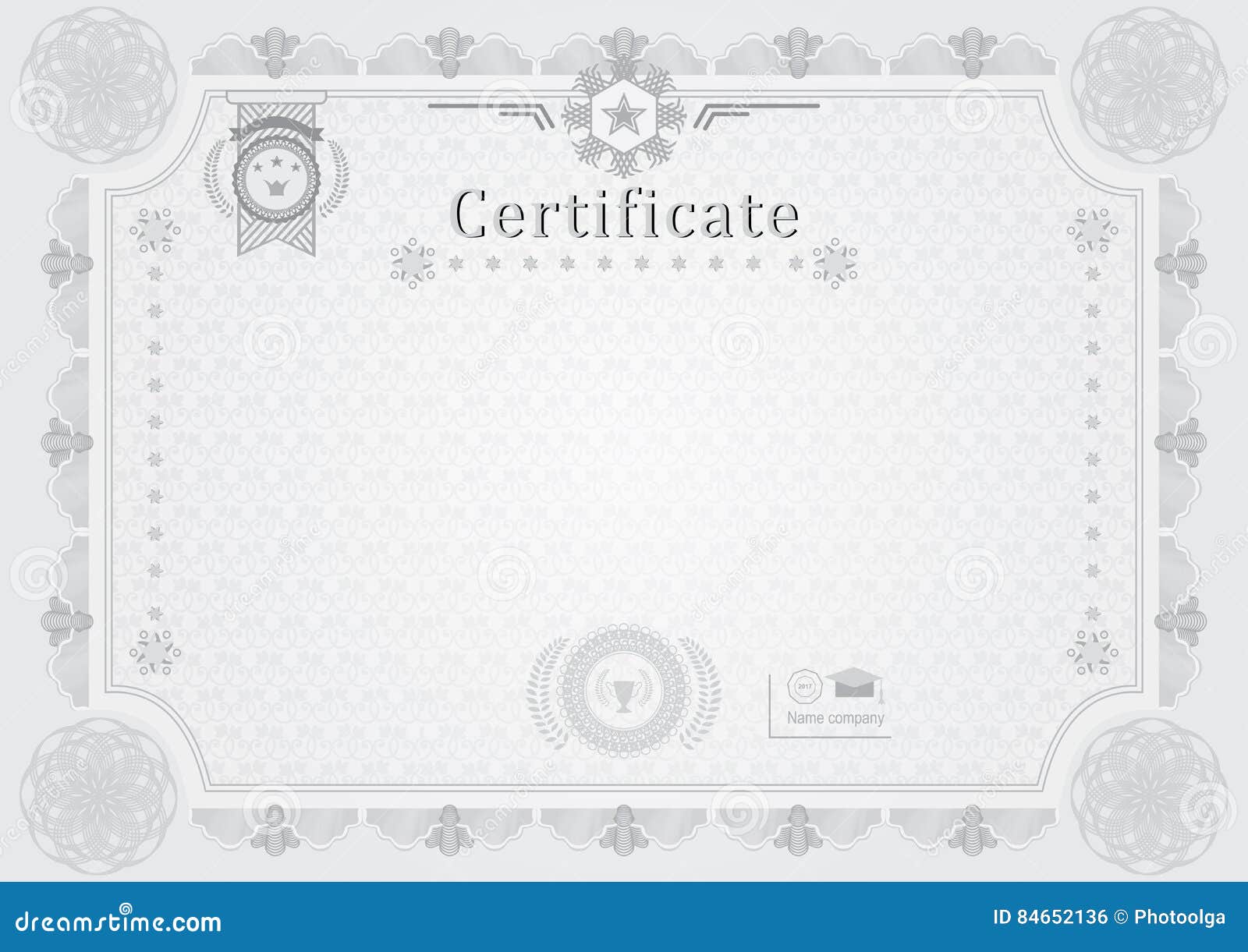 Grey Official Certificate.Guilloche Grey Border. Stock Vector