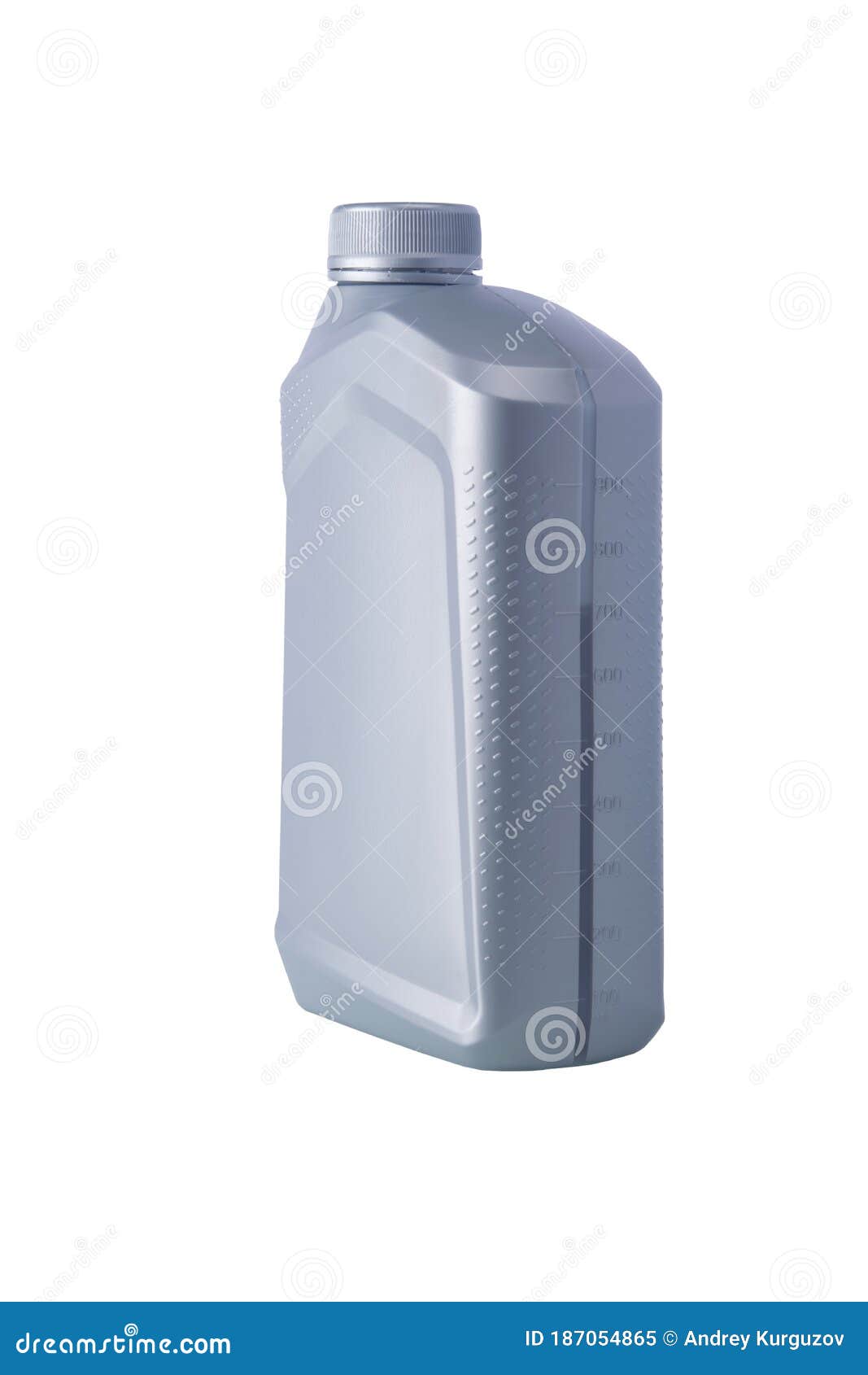 grey one-litre bottle with engine oil, isolate, close-up