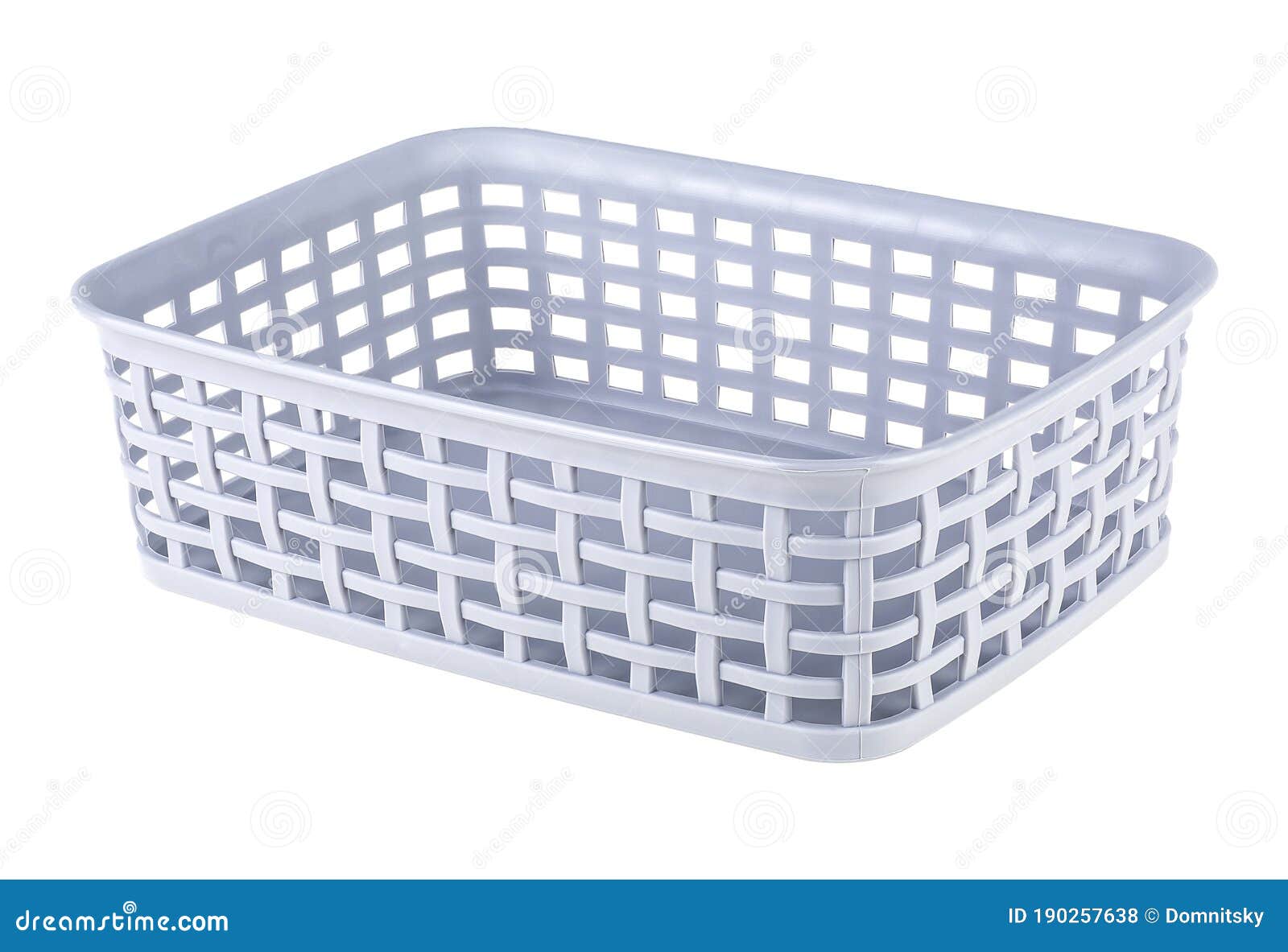 Grey Plastic Organizing Basket Isolated on White Background Stock Photo