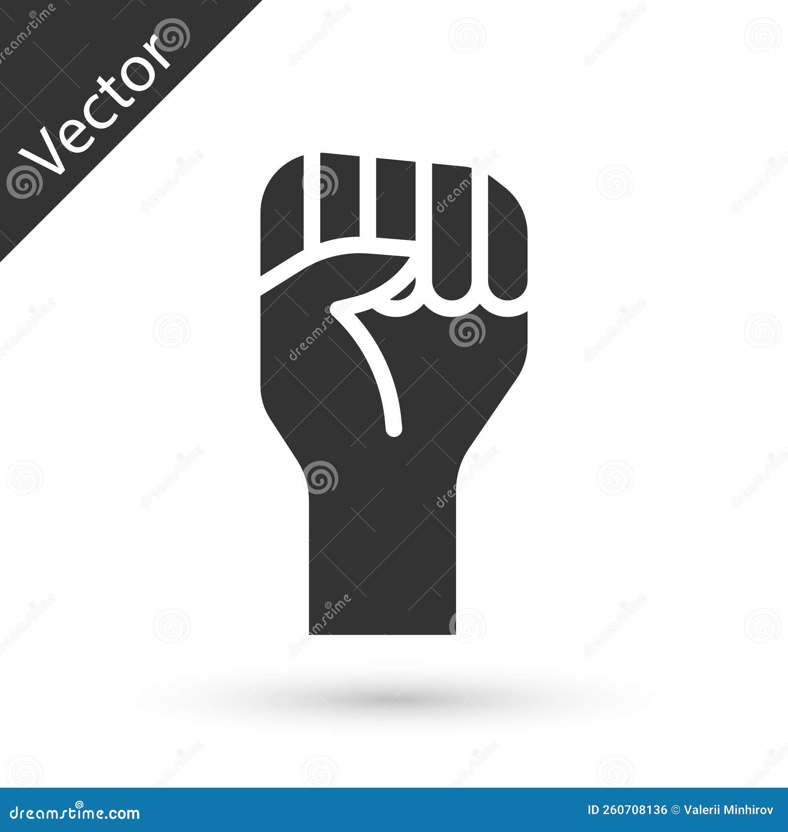 grey raised hand with clenched fist icon  on white background. protester raised fist at a political