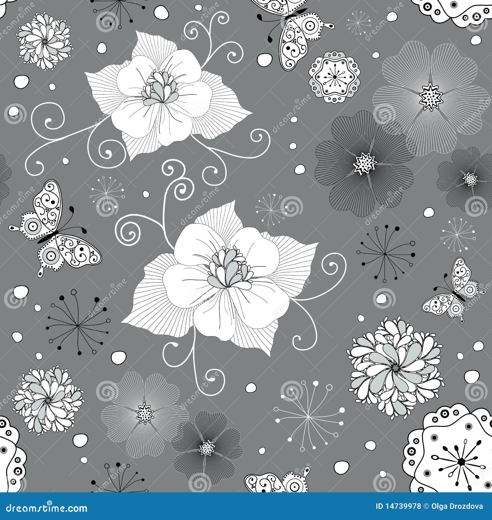 Grey Seamless Floral Pattern Stock Vector - Illustration ...