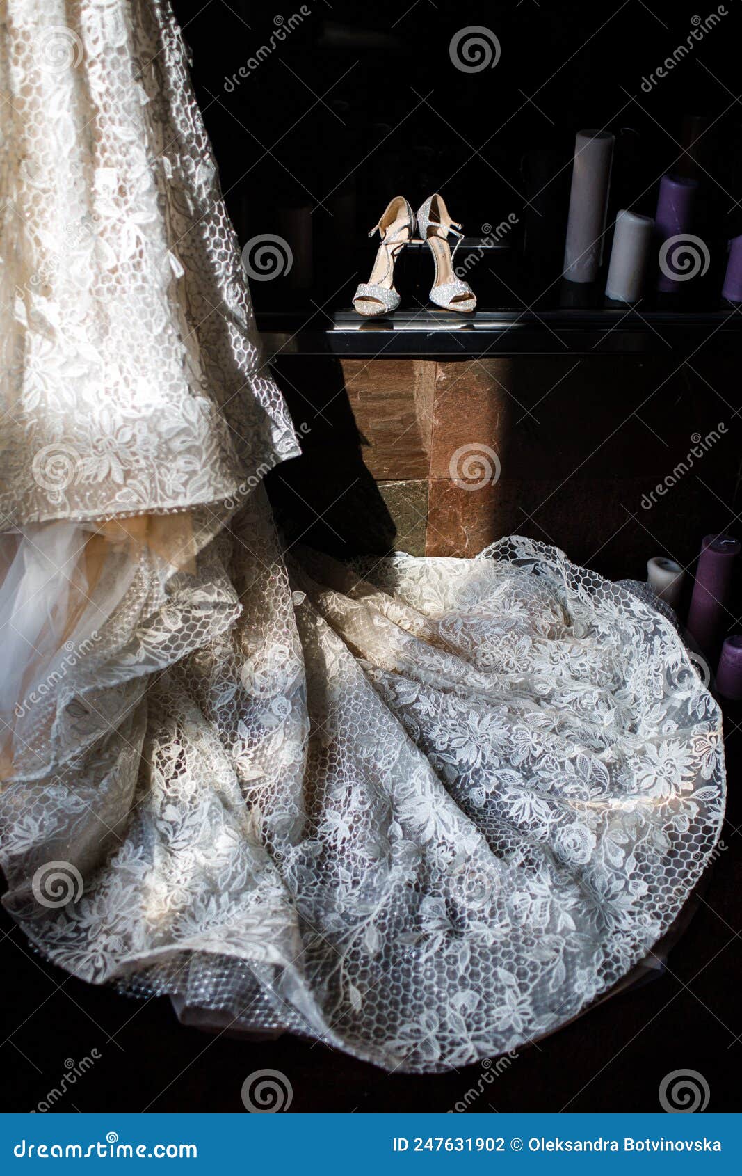 Grey Shoes on a Wedding Dress Stock Photo Image of hotel, glamour